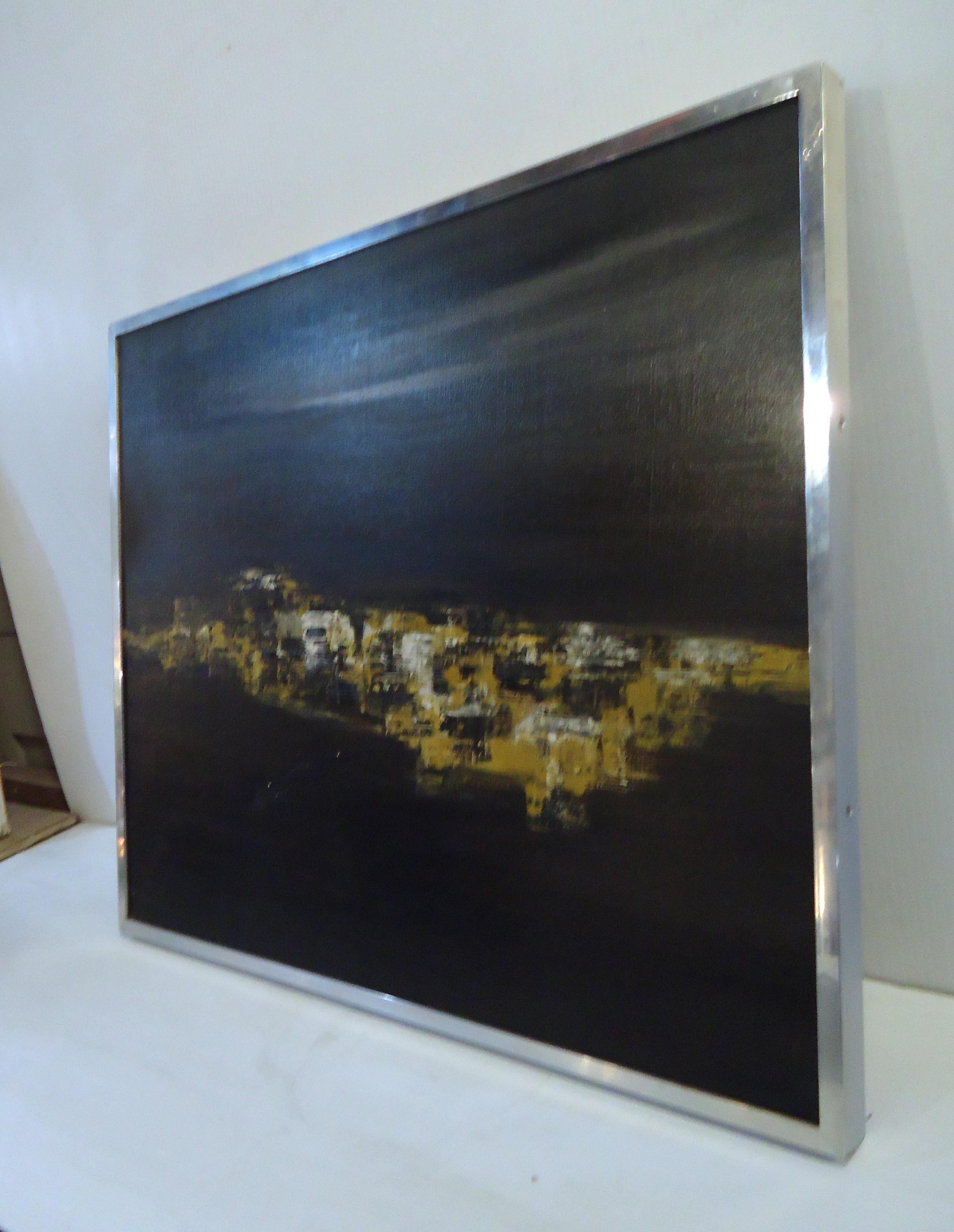 Stunning abstract painting signed by Fabio Sinisca featured in a metal frame.

Please confirm item location (NY or NJ).