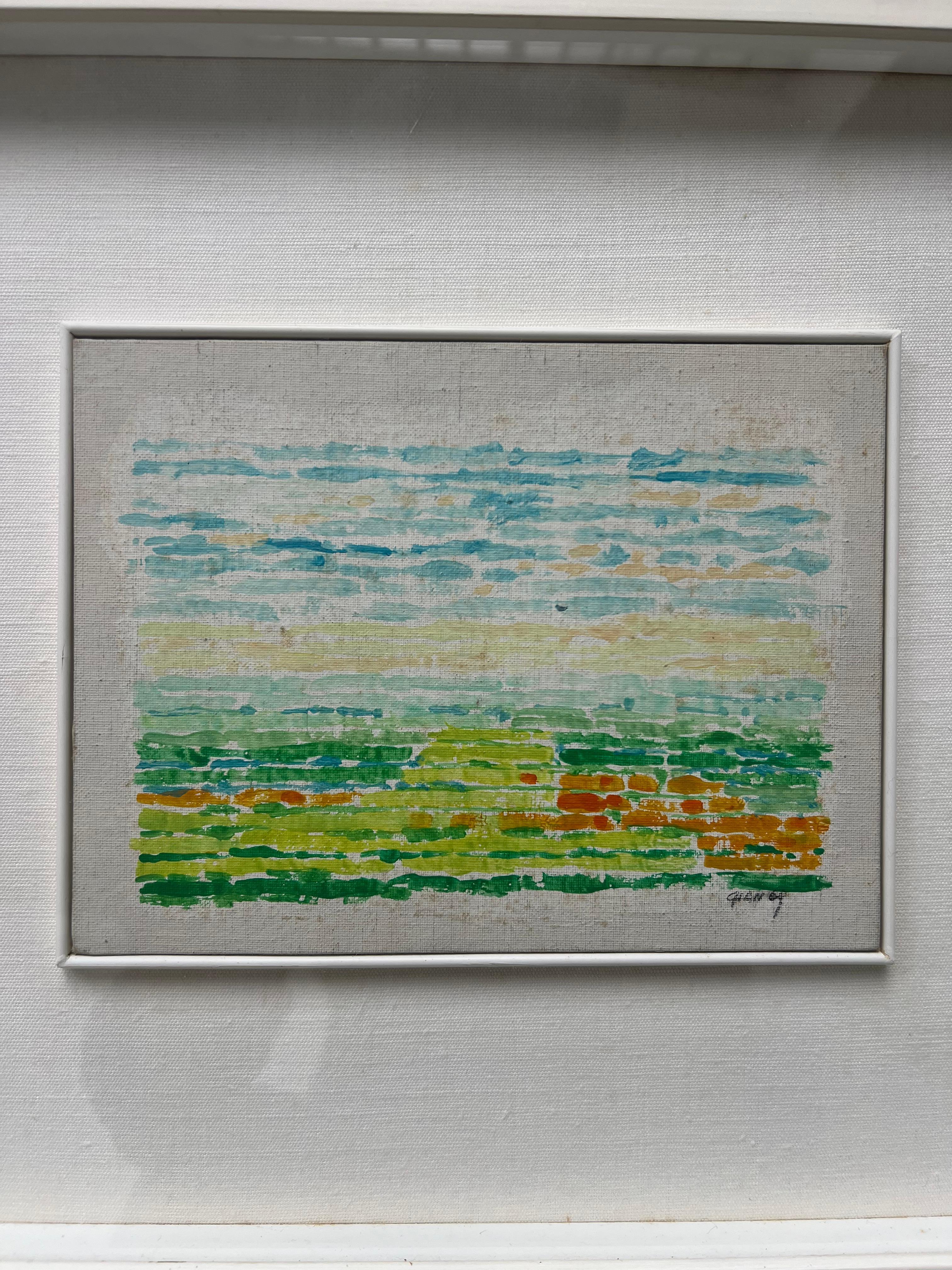 Italienischer Künstler - 50er Jahre Malerei - Modernes italienisches Kunstwerk Malerei Gian Cesare Battaini 
die kleine Leinwand, die in den größeren Rahmen gerahmt ist, misst 20 cm x 15 cm 

Giancesare Battaini (Mailand, 1924) stammt aus einer