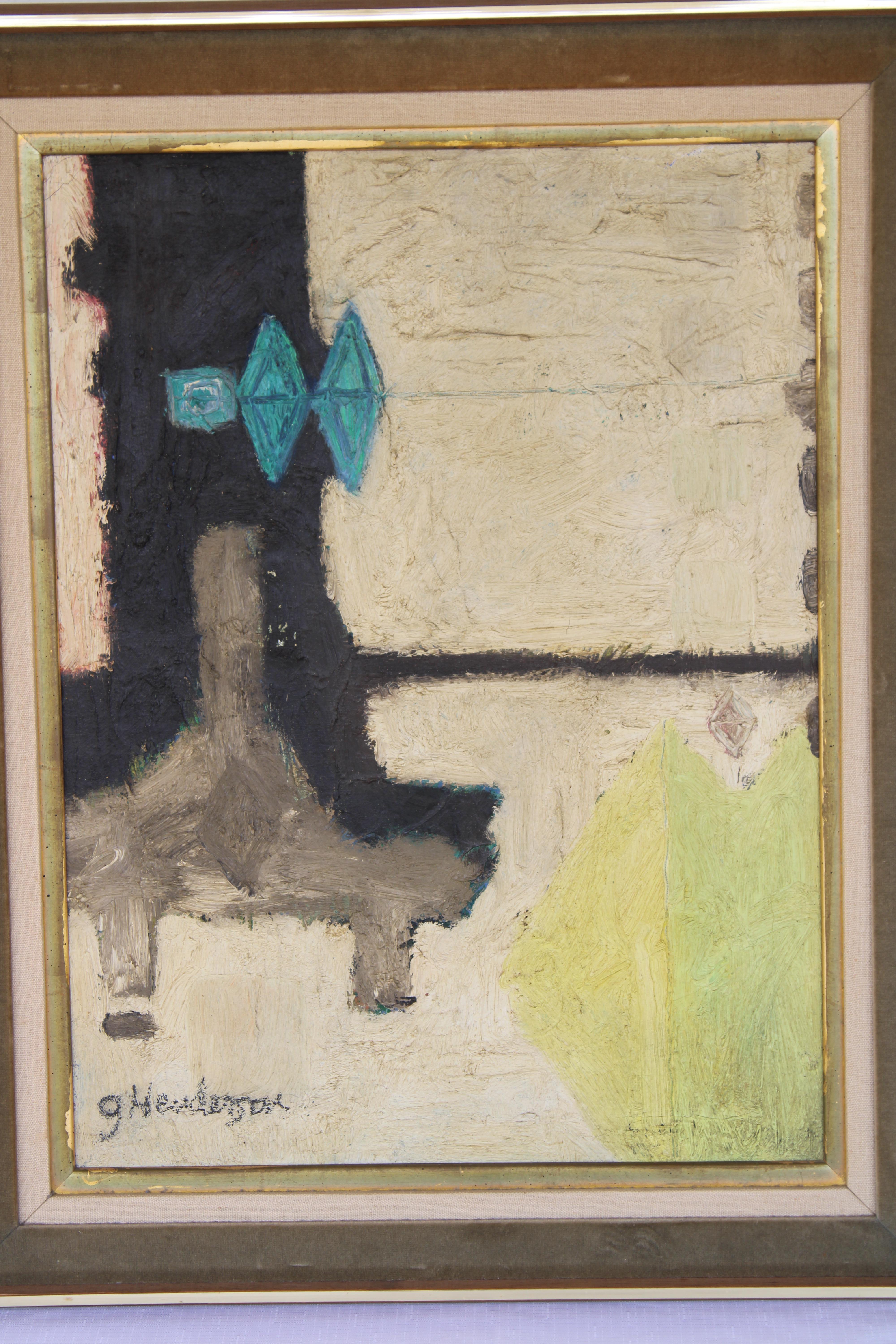 Öl auf Leinwand, gemalt von Gilbert Henderson (1925 - ).  Wir glauben, dass dieses Gemälde aus den späten 1950er Jahren stammt.  Gemälde gerahmt Maßnahmen 24 