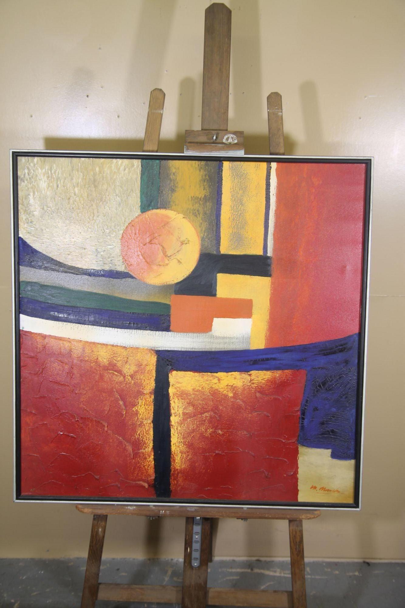 1970's abstract painting by Italian artist M. Monso.  Painting is a large size and is in very nice vintage condition. 