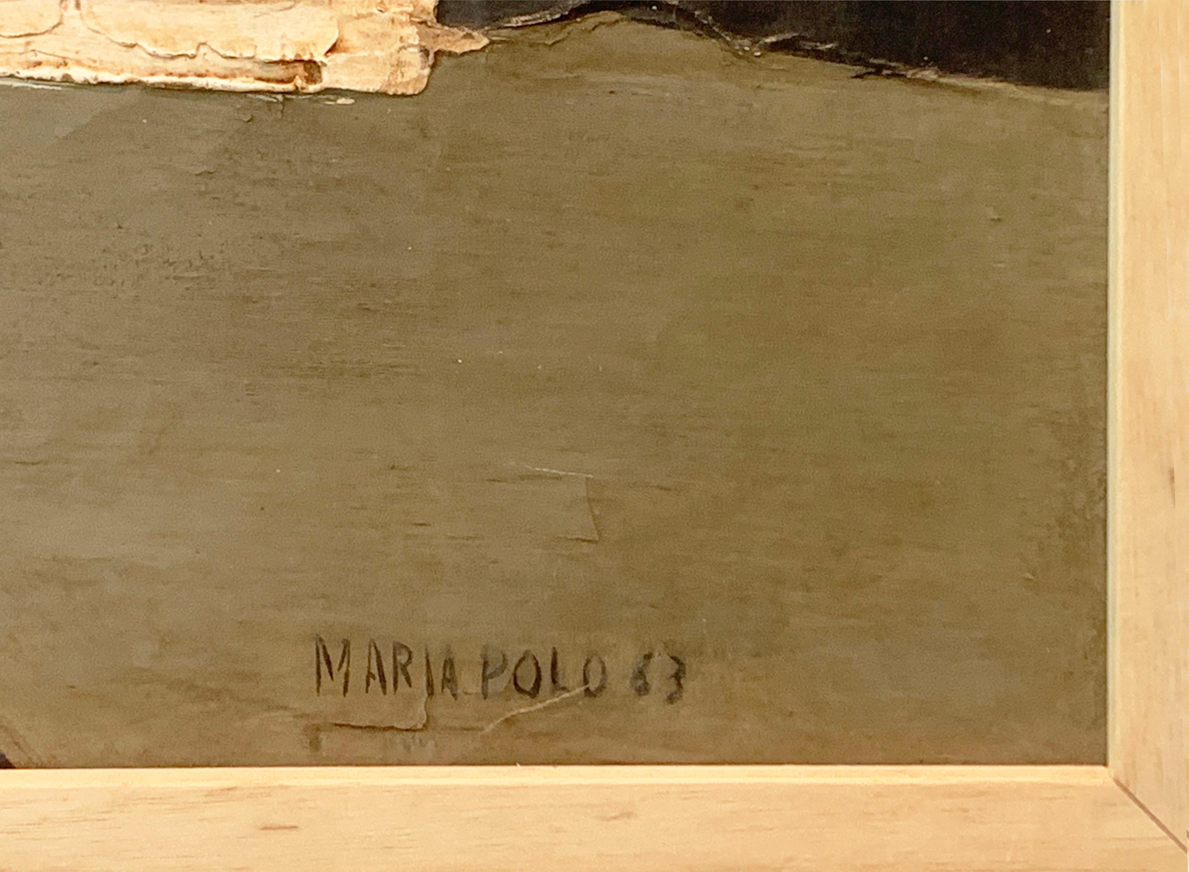Abstract oil on canvas by Maria Polo (Brazil, 1937-1983)
Original frame.
Signed and dated '63 on front.