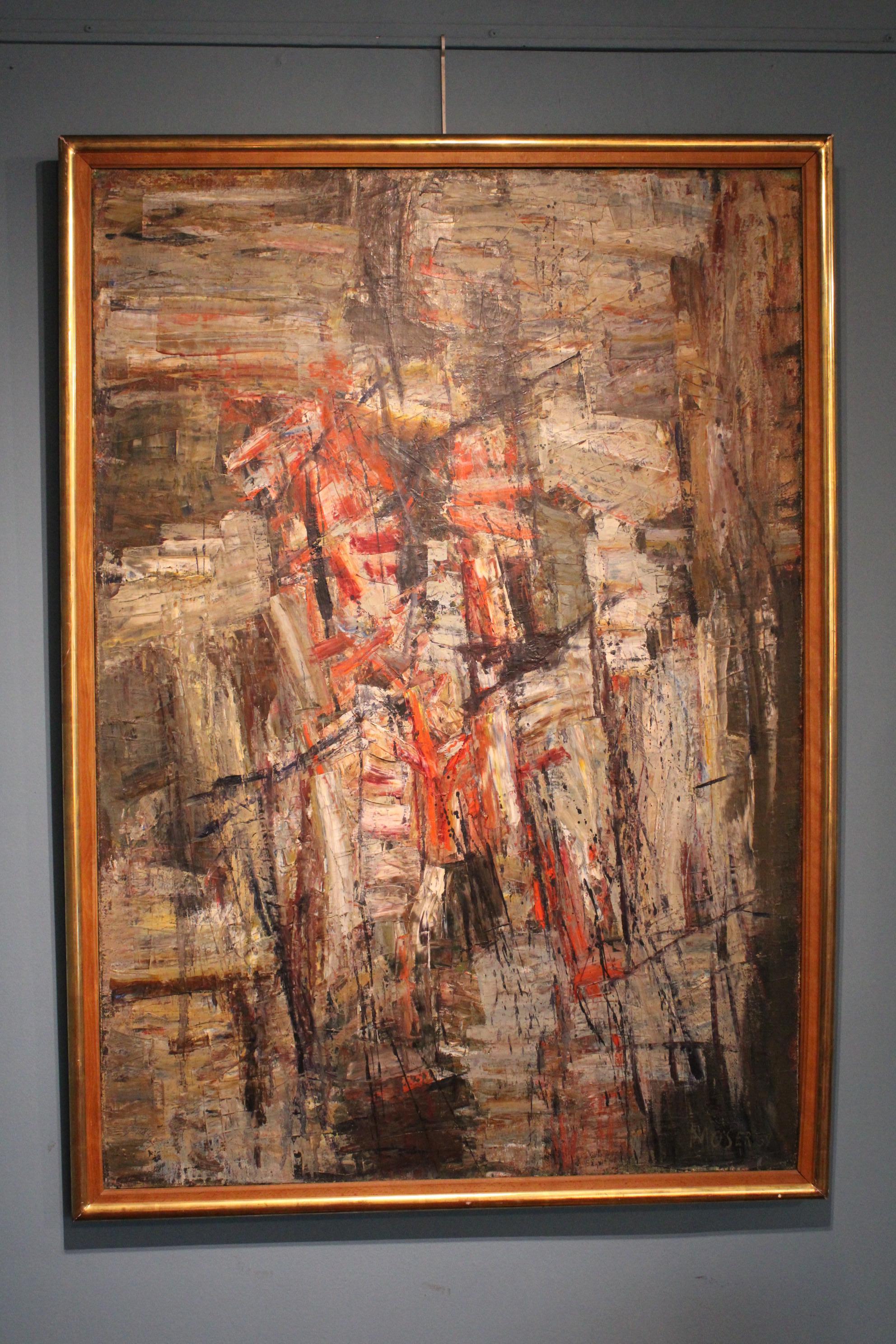 Abstract painting, Oil on canvas by Wilfrid Moser (Swiss painter). 
Signed Moser and dated 1959.