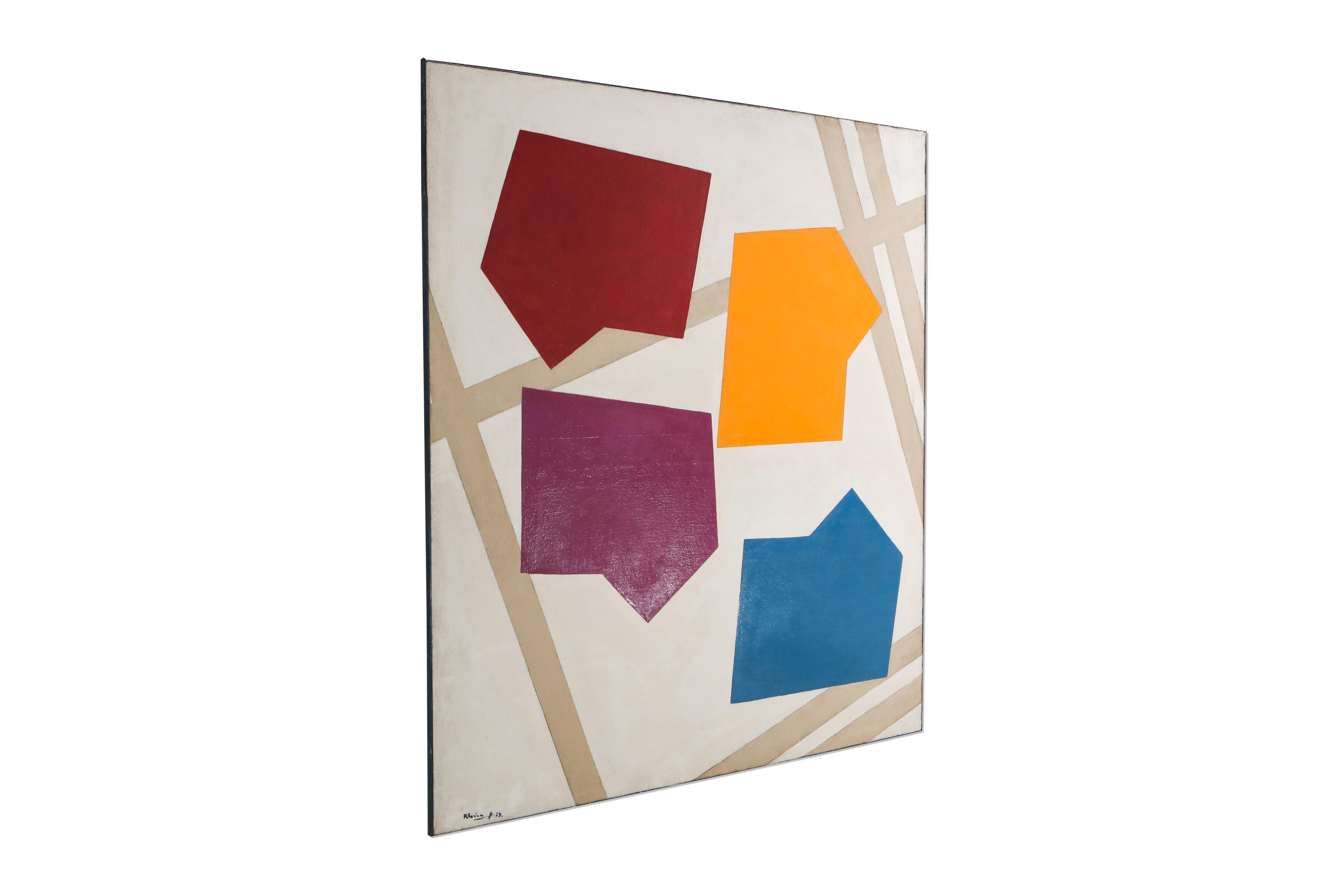 Mid-Century Modern Abstract Painting by René Roche, France, 1979 For Sale