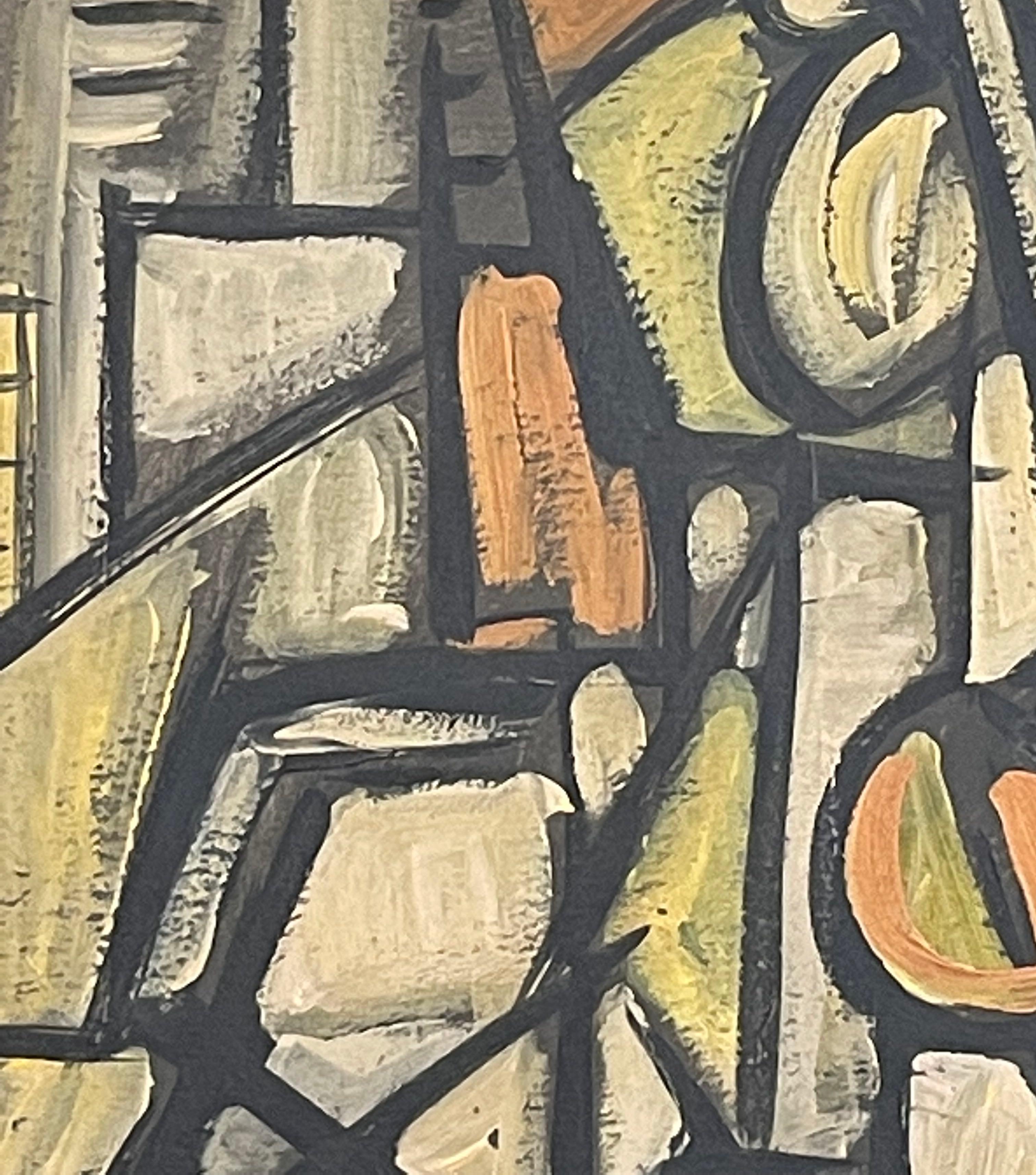 1930s Dutch school of art abstract painting.
Signed by artist STM.
Newly framed art floating on linen backing.
From a large collection of work.