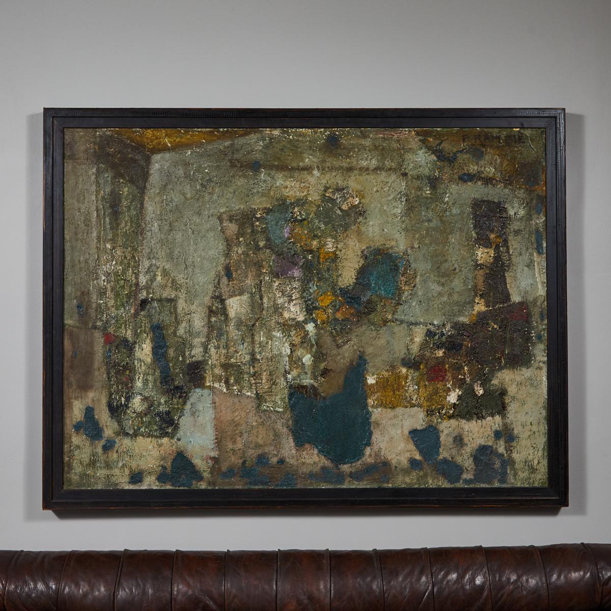 A large textured abstract painting with signature. Dating from 1950s France.