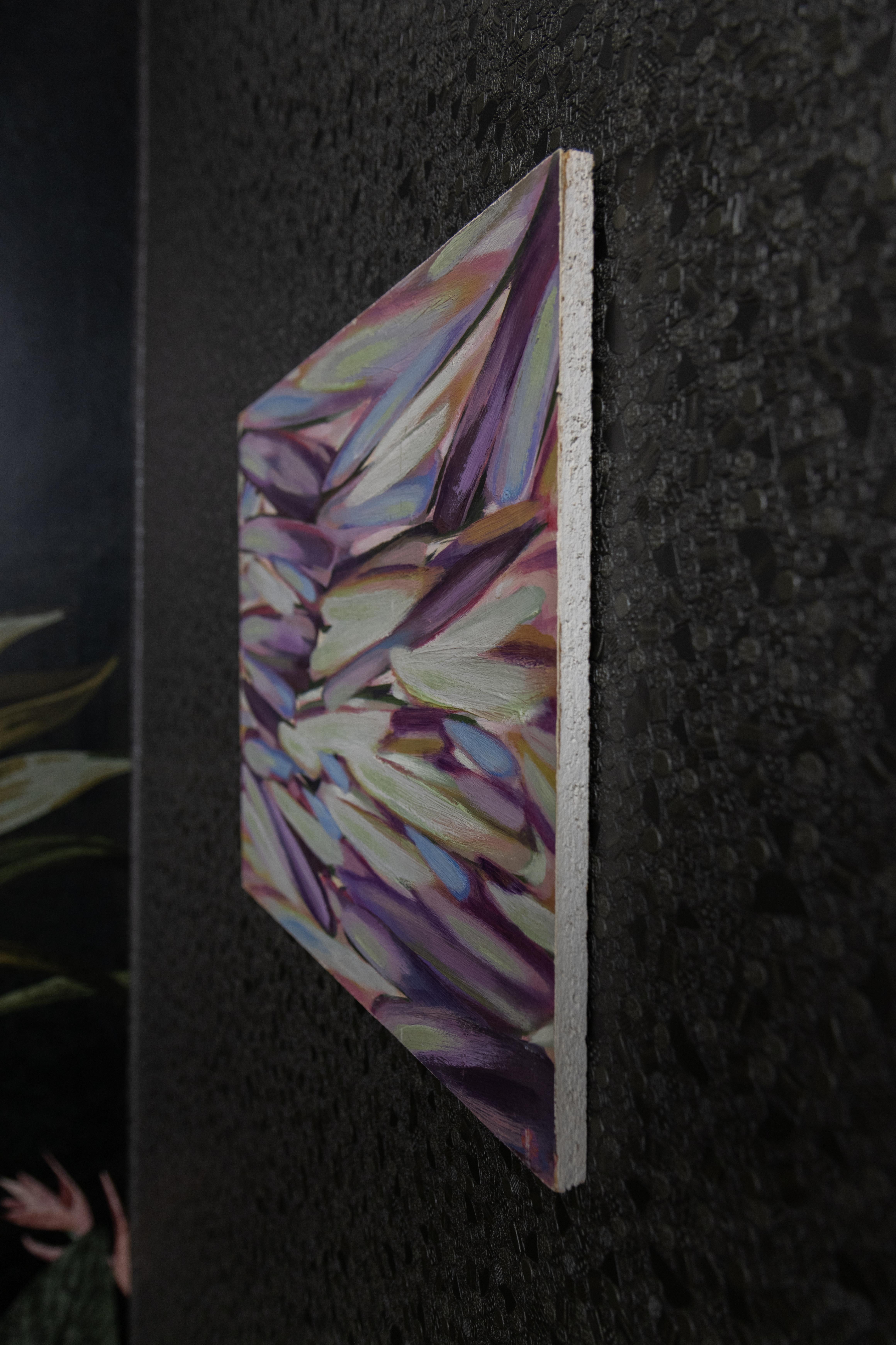 Peinture abstraite lilas, violette, bleu ciel et vert menthe, fin du 20e siècle en vente 4