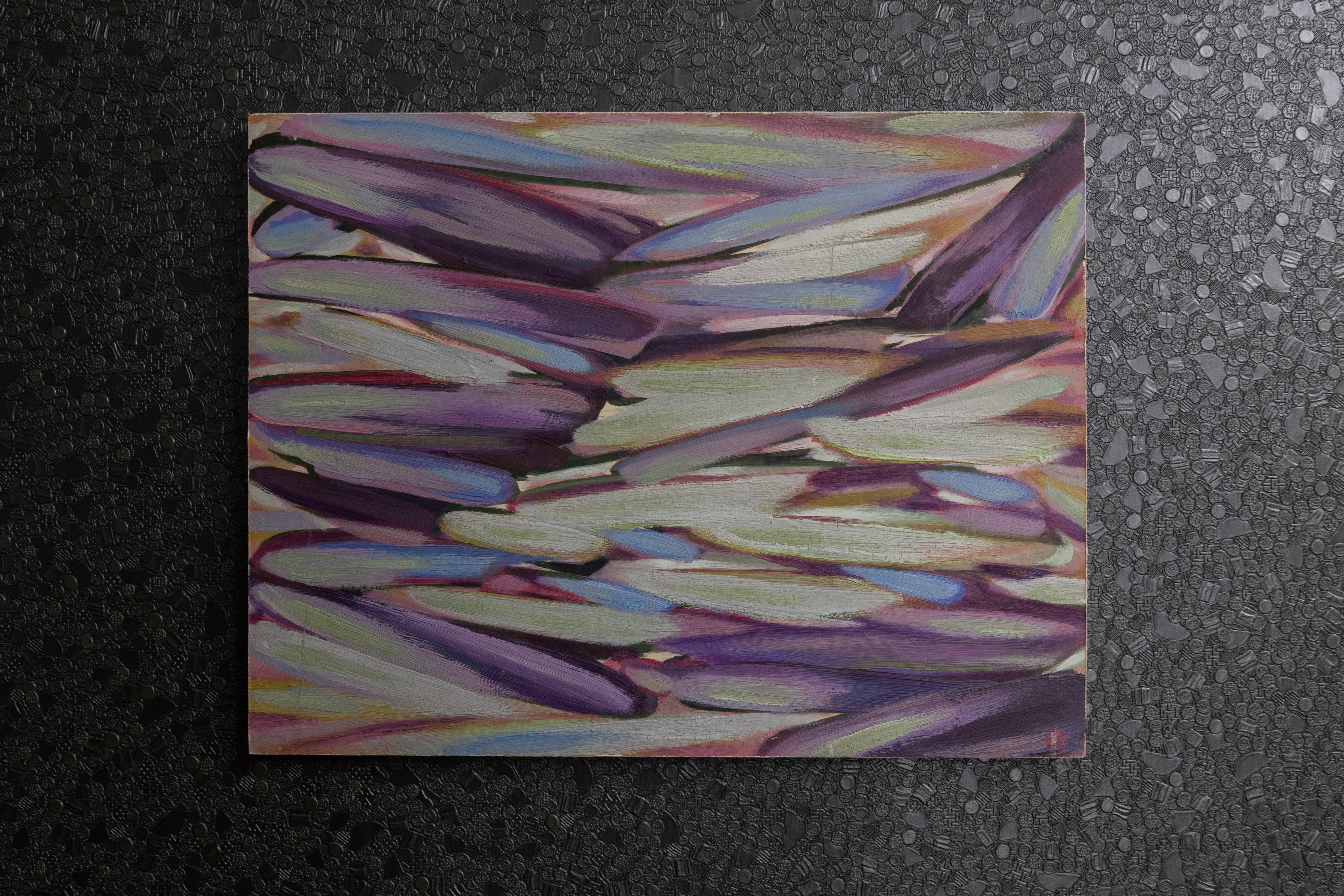 Peinture abstraite lilas, violette, bleu ciel et vert menthe, fin du 20e siècle en vente 5