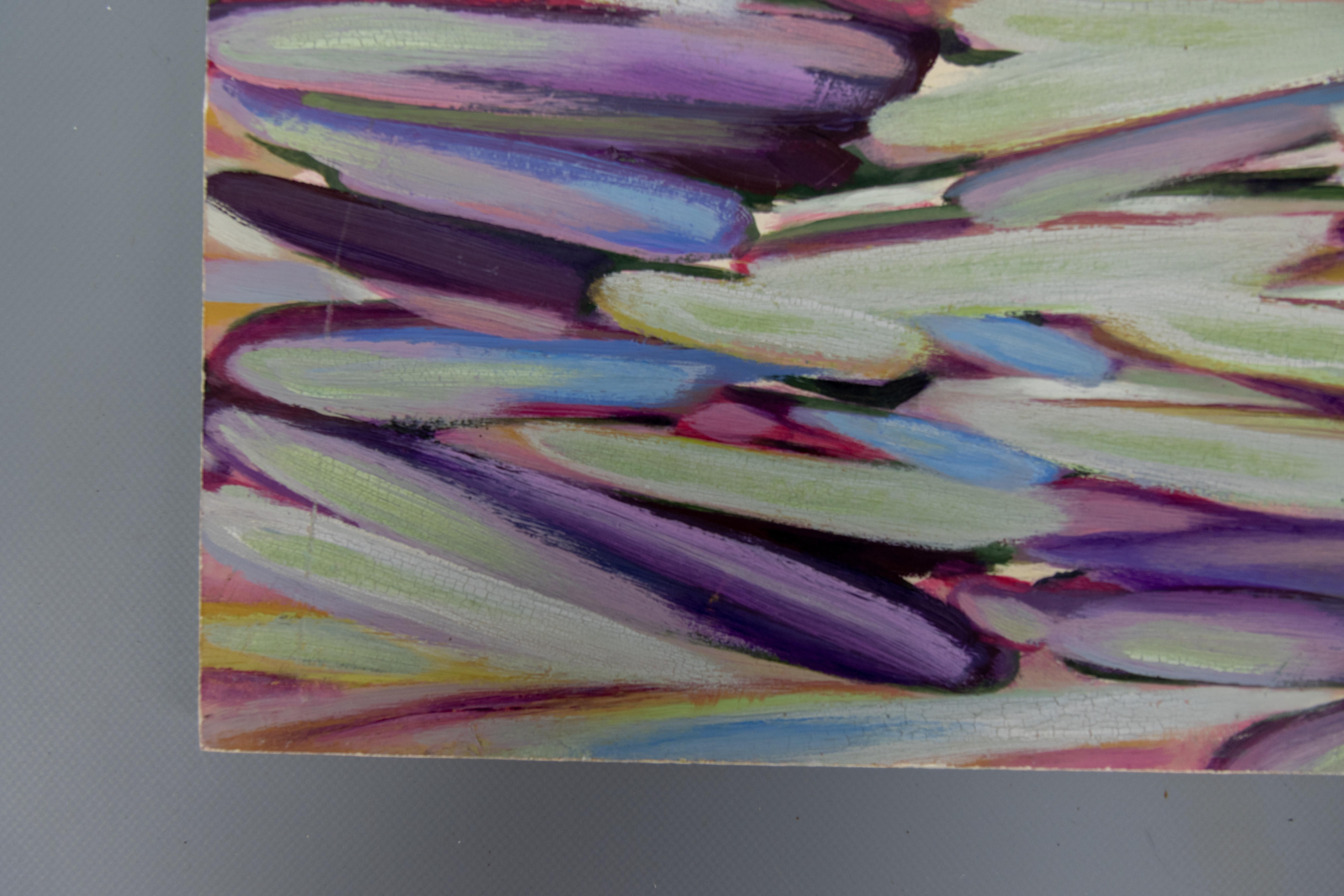 Peinture abstraite lilas, violette, bleu ciel et vert menthe, fin du 20e siècle en vente 7