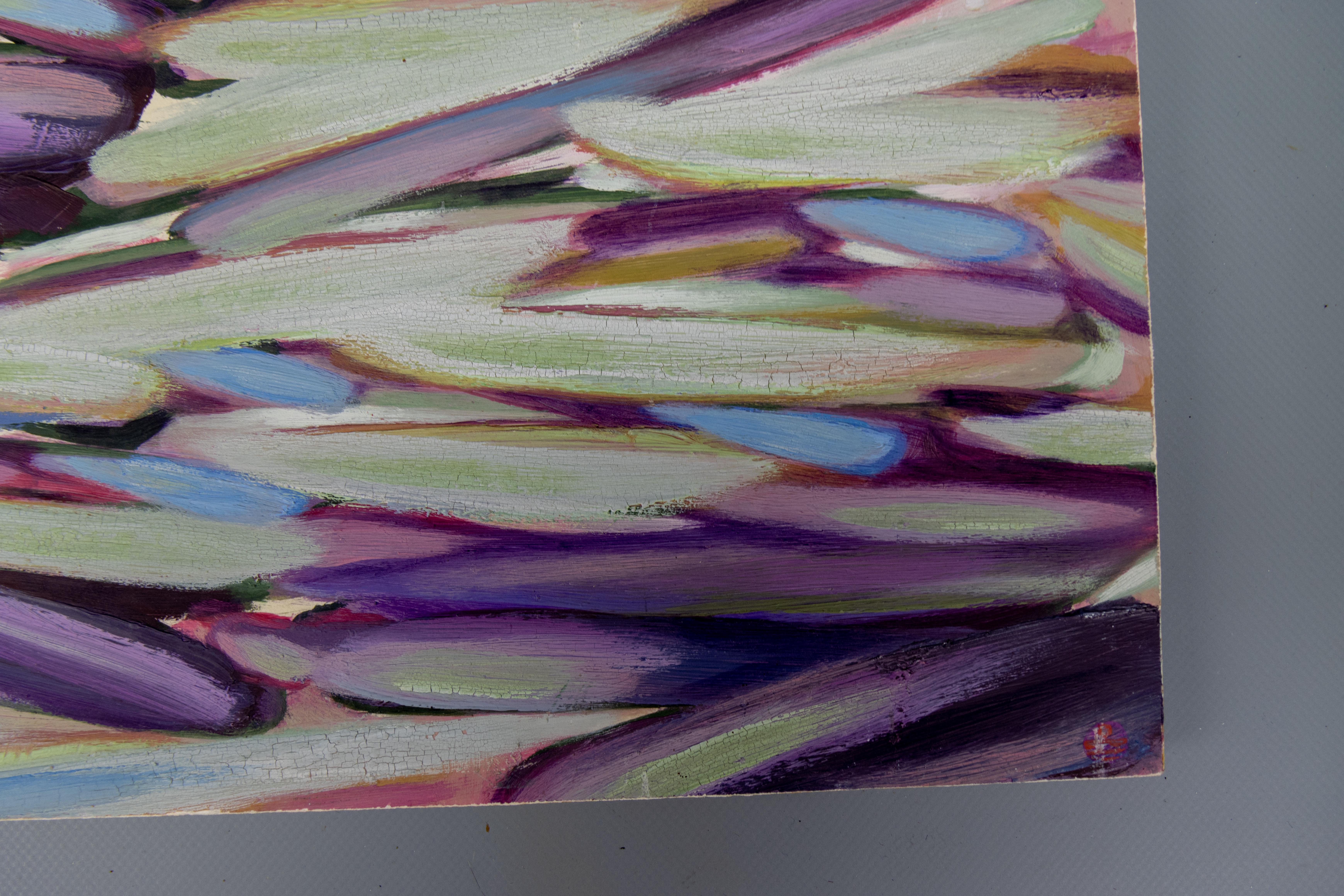 Peinture abstraite lilas, violette, bleu ciel et vert menthe, fin du 20e siècle en vente 8