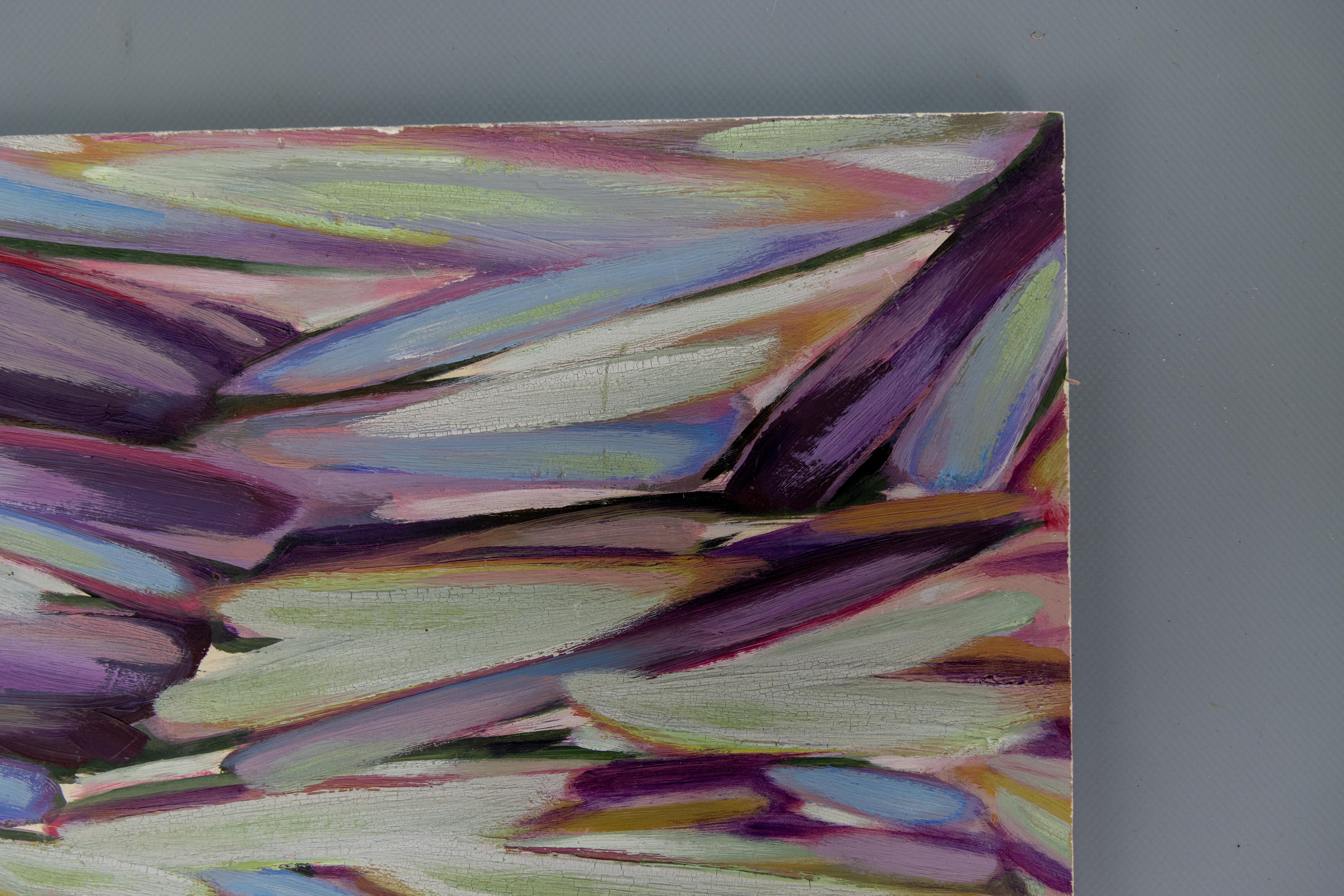 Peinture abstraite lilas, violette, bleu ciel et vert menthe, fin du 20e siècle en vente 9