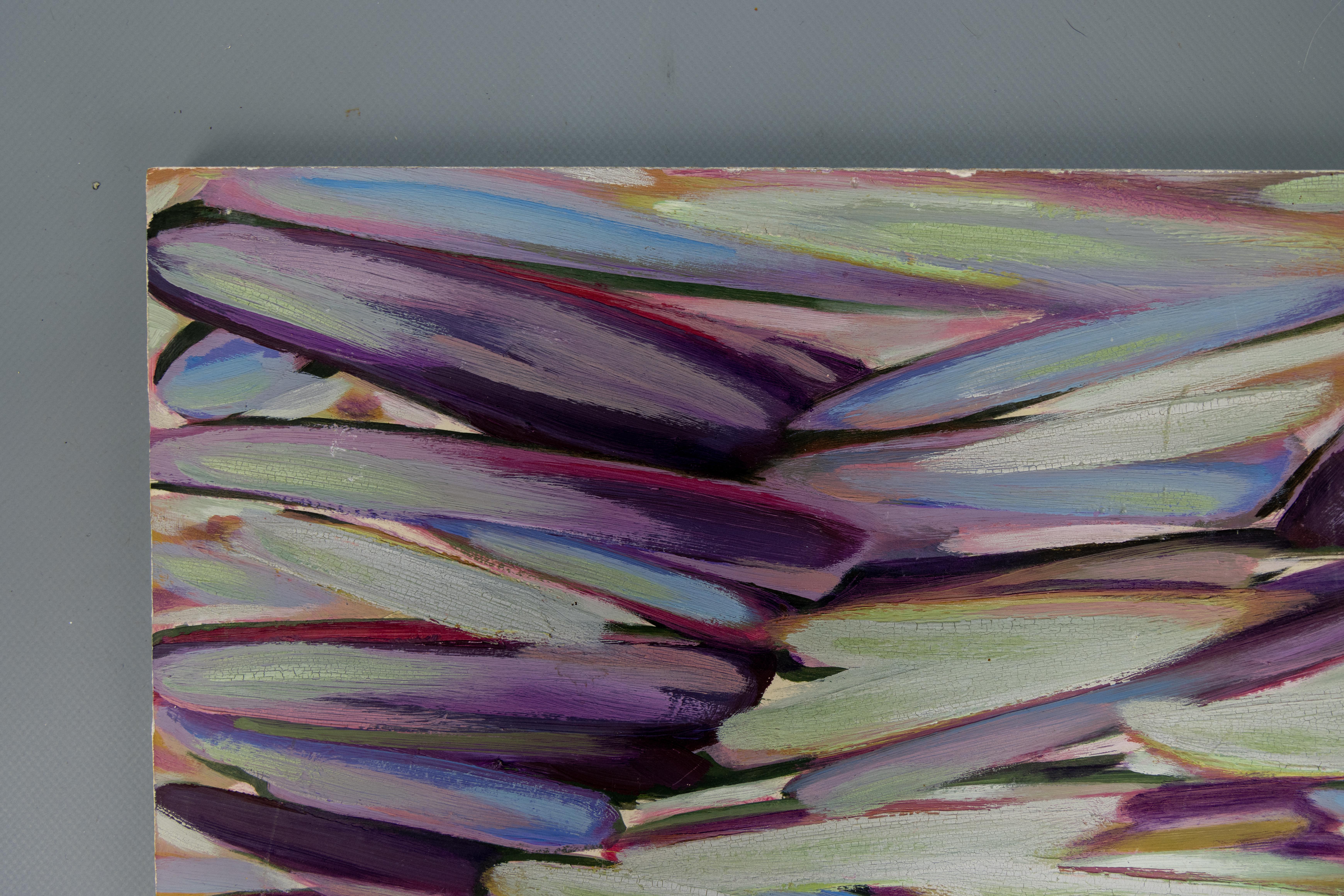 Peinture abstraite lilas, violette, bleu ciel et vert menthe, fin du 20e siècle en vente 10