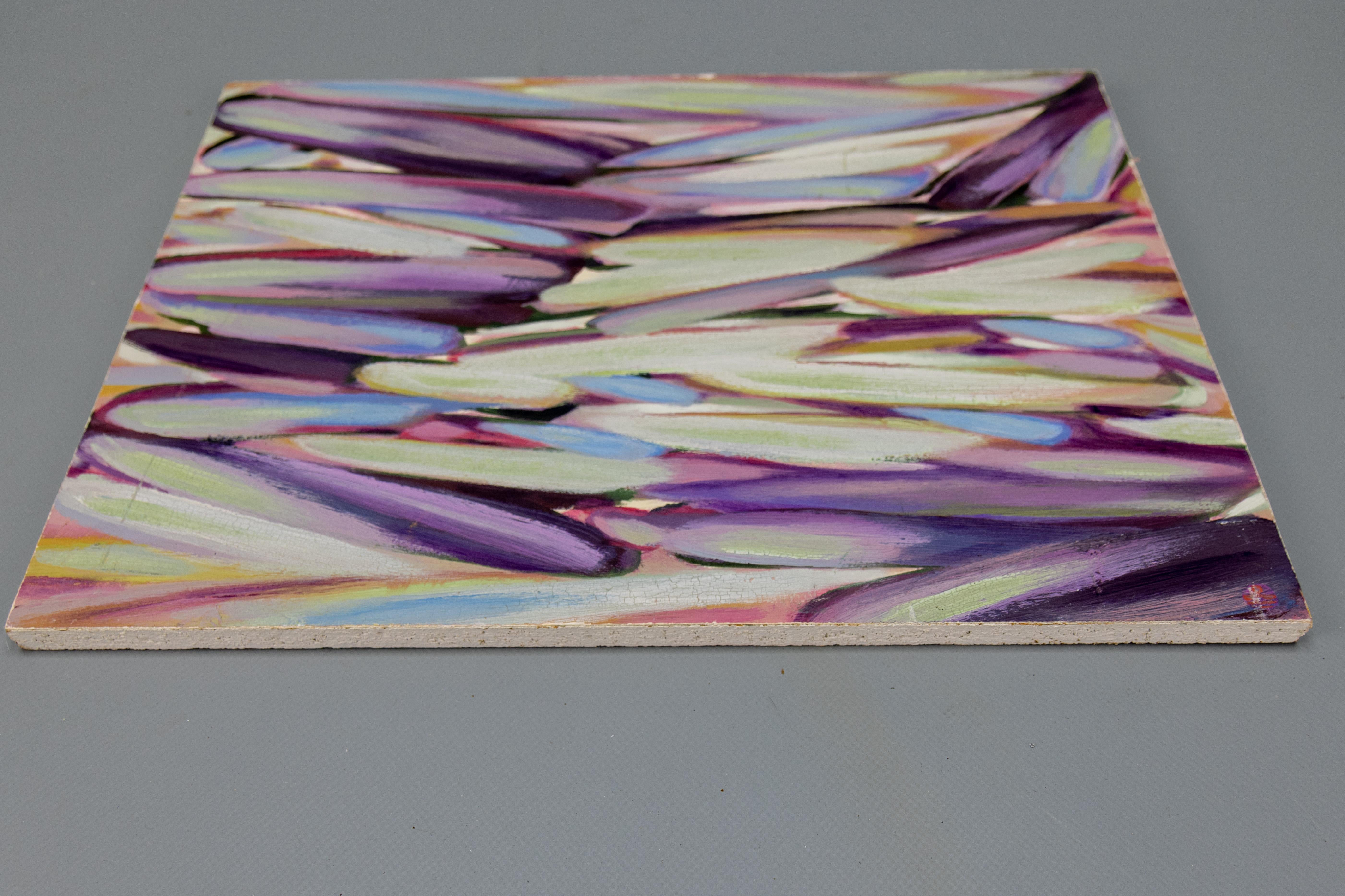 Peinture abstraite lilas, violette, bleu ciel et vert menthe, fin du 20e siècle en vente 11