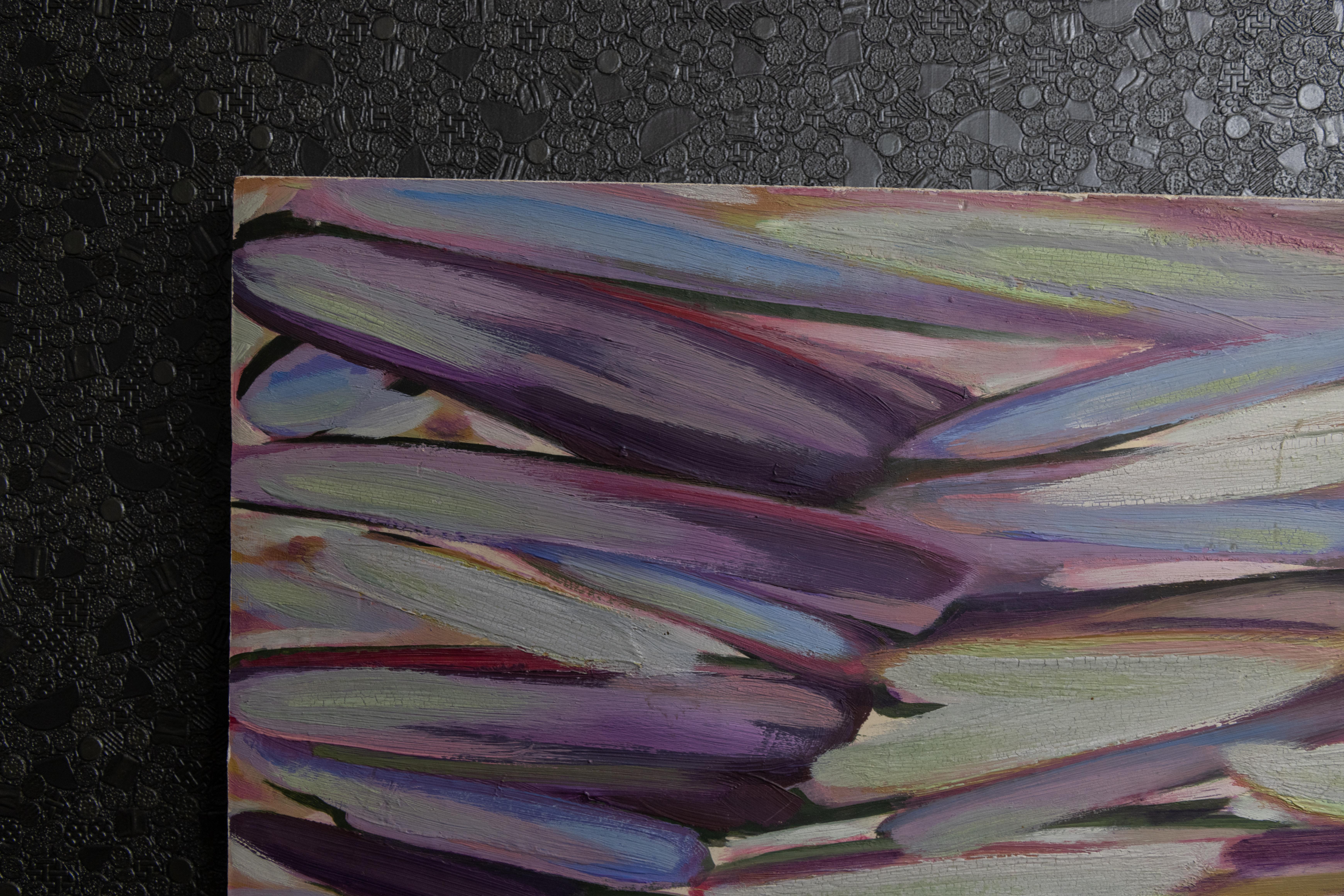 Moderne Peinture abstraite lilas, violette, bleu ciel et vert menthe, fin du 20e siècle en vente