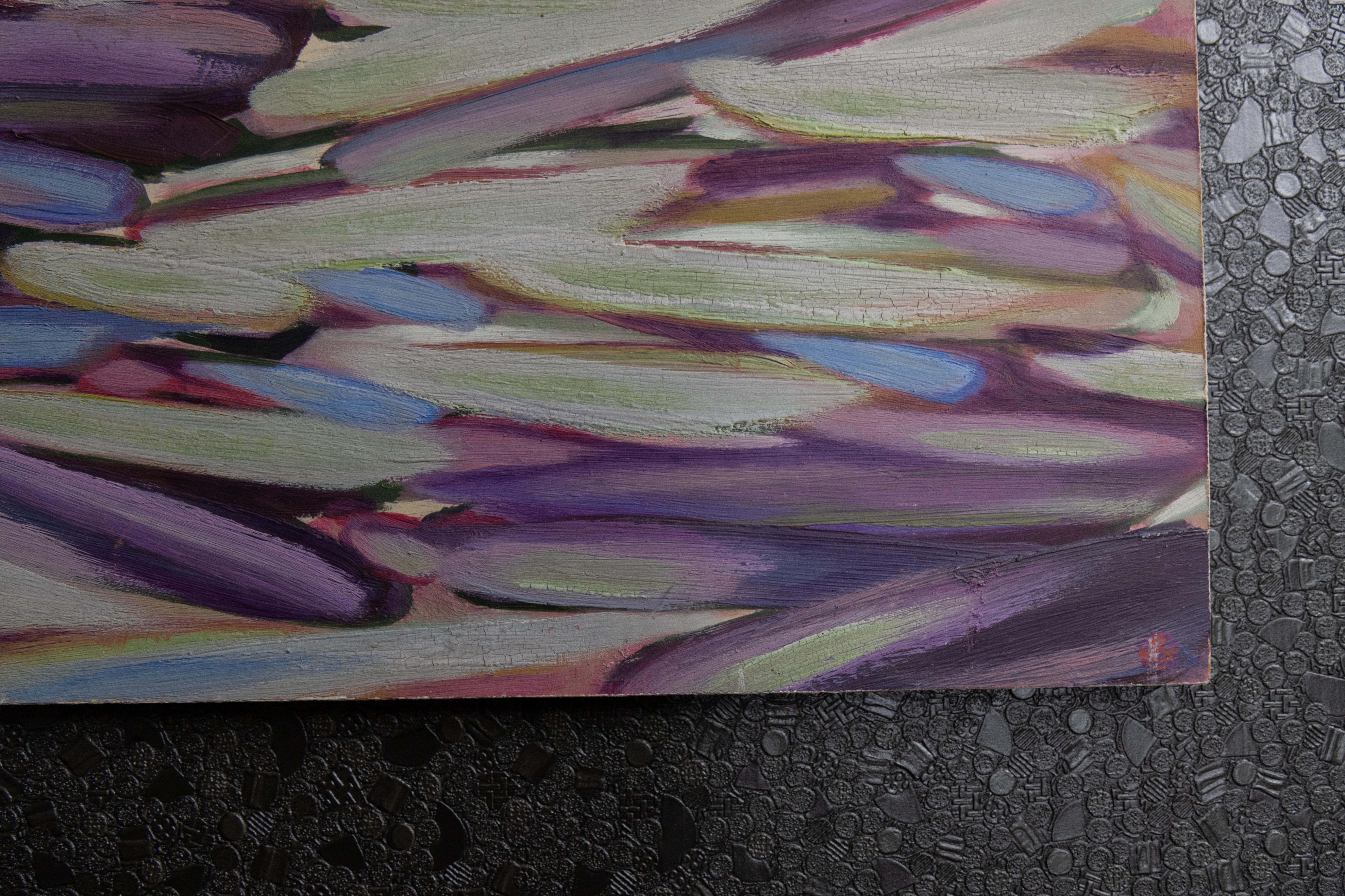 Peinture abstraite lilas, violette, bleu ciel et vert menthe, fin du 20e siècle Bon état - En vente à Barntrup, DE