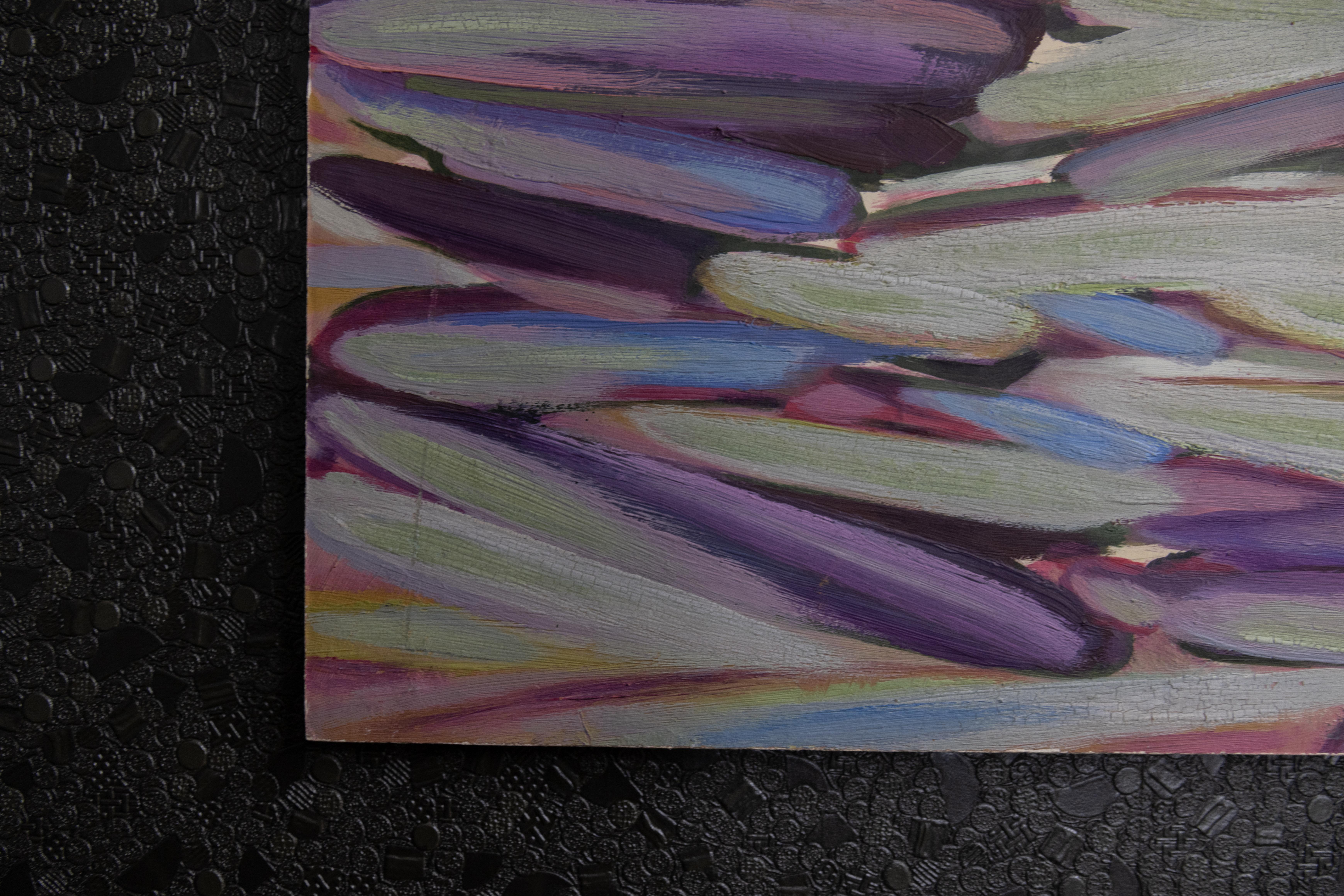 20ième siècle Peinture abstraite lilas, violette, bleu ciel et vert menthe, fin du 20e siècle en vente