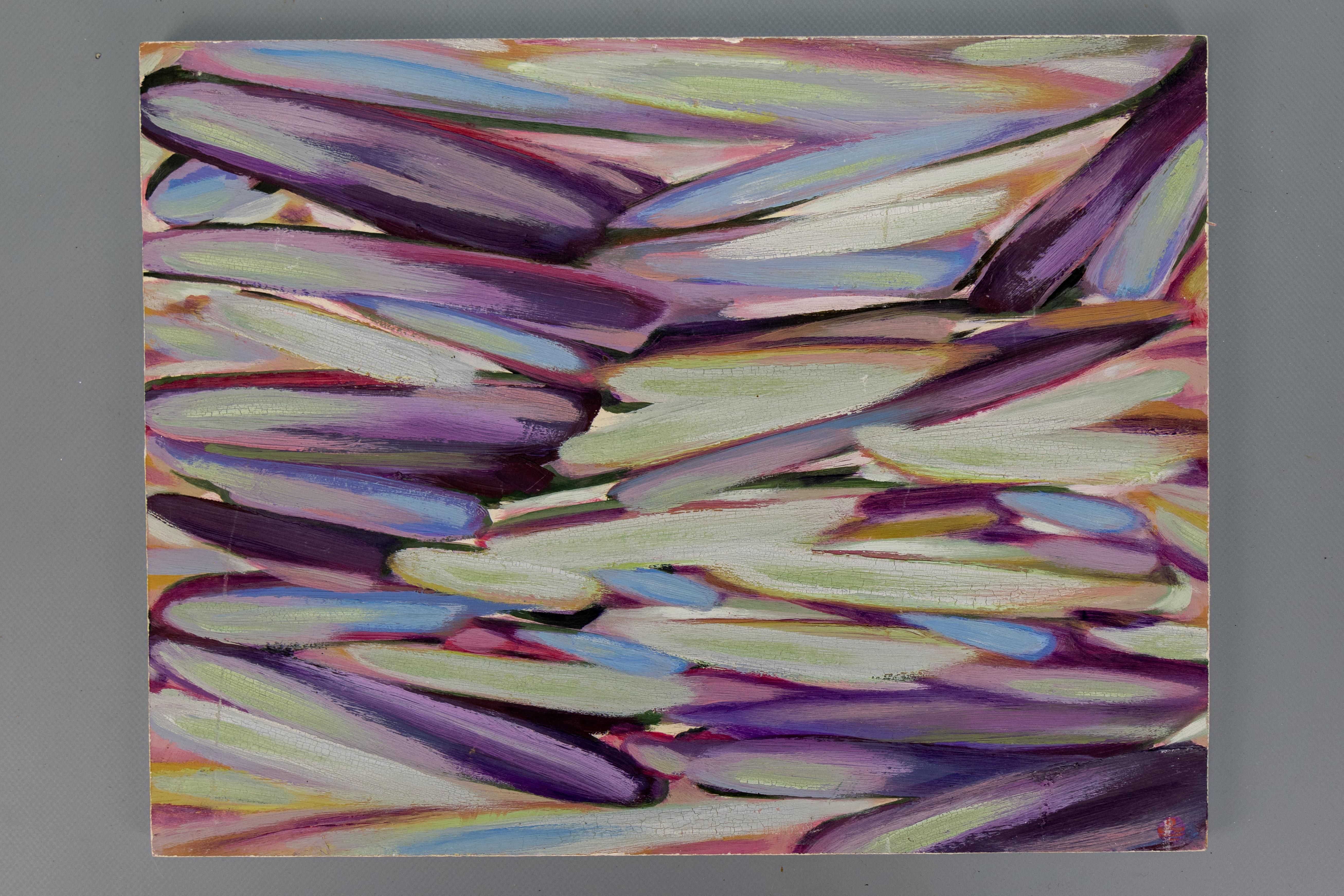 Peinture abstraite lilas, violette, bleu ciel et vert menthe, fin du 20e siècle en vente 1
