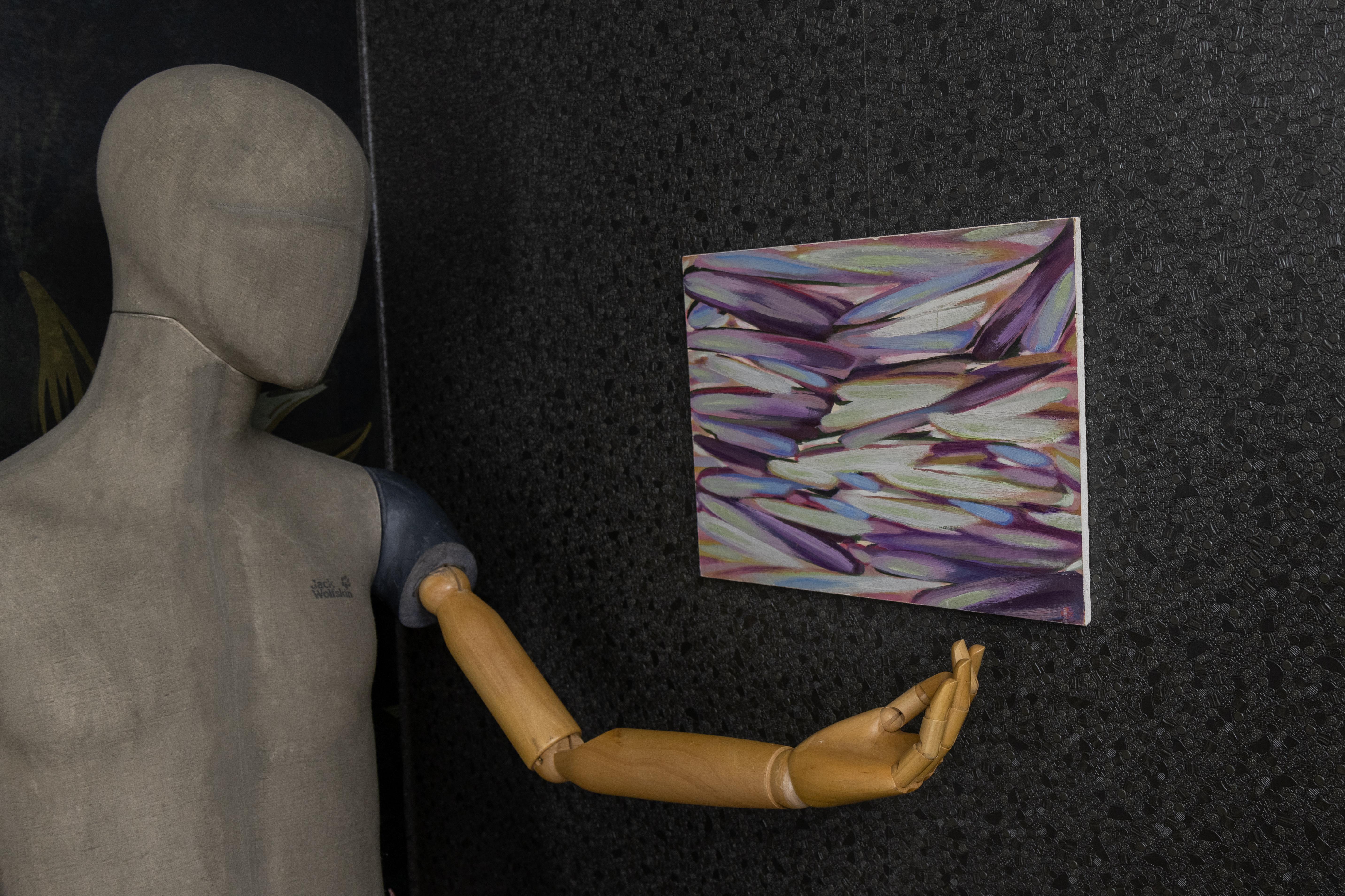 Peinture abstraite lilas, violette, bleu ciel et vert menthe, fin du 20e siècle en vente 3