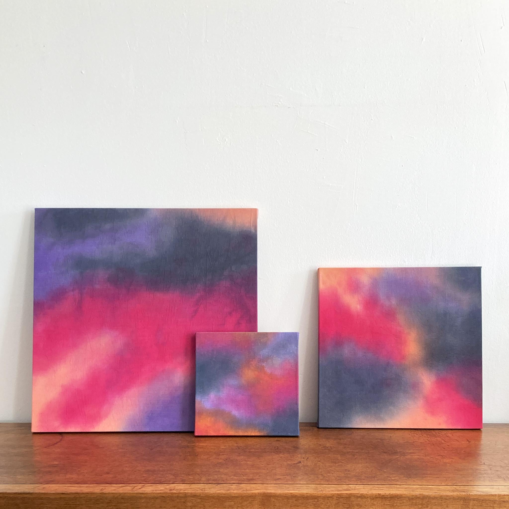 American Abstract Painting in Magenta, Gray, Peach, Lilac, 10 x 10 inches, Contemporary For Sale