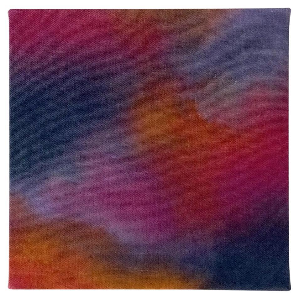 Peinture abstraite en magenta, gris, pêche, lilas, 10 x 10 pouces, Contemporary en vente