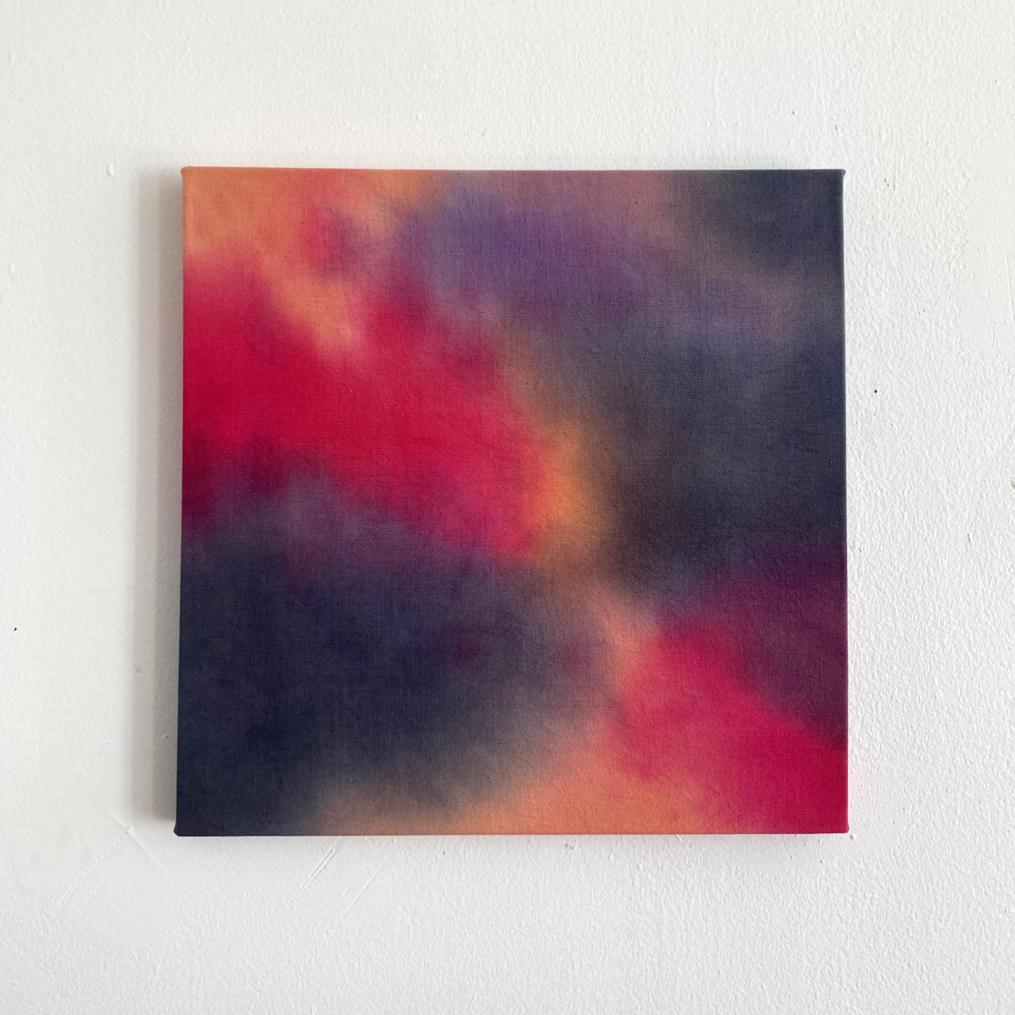 An ethereal abstract painting, created in our NYC studio. This 16 x 16 inch canvas is a place for the eye to wander. Magenta, peach, slate and lilac create a calming yet vibrant piece.

This series of paintings is an extension of my exploration of