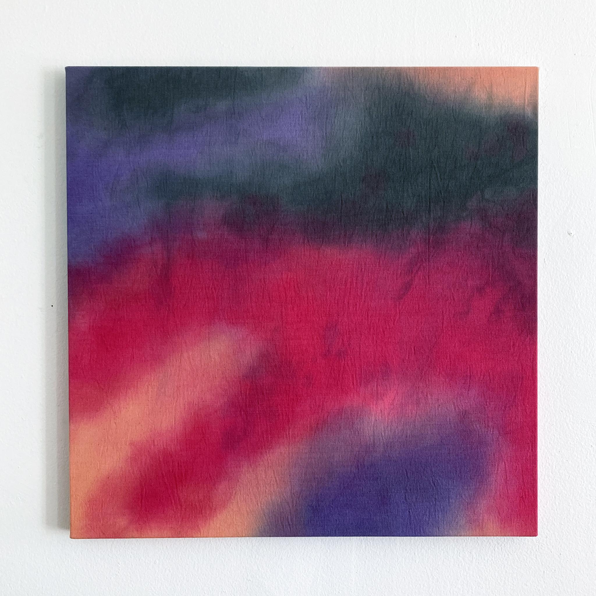 An ethereal abstract painting, created in our NYC studio. This 22 x 22 inch canvas is a place for the eye to wander. Magenta, peach, slate and lilac create a calming yet vibrant piece.

This series of paintings is an extension of my exploration of