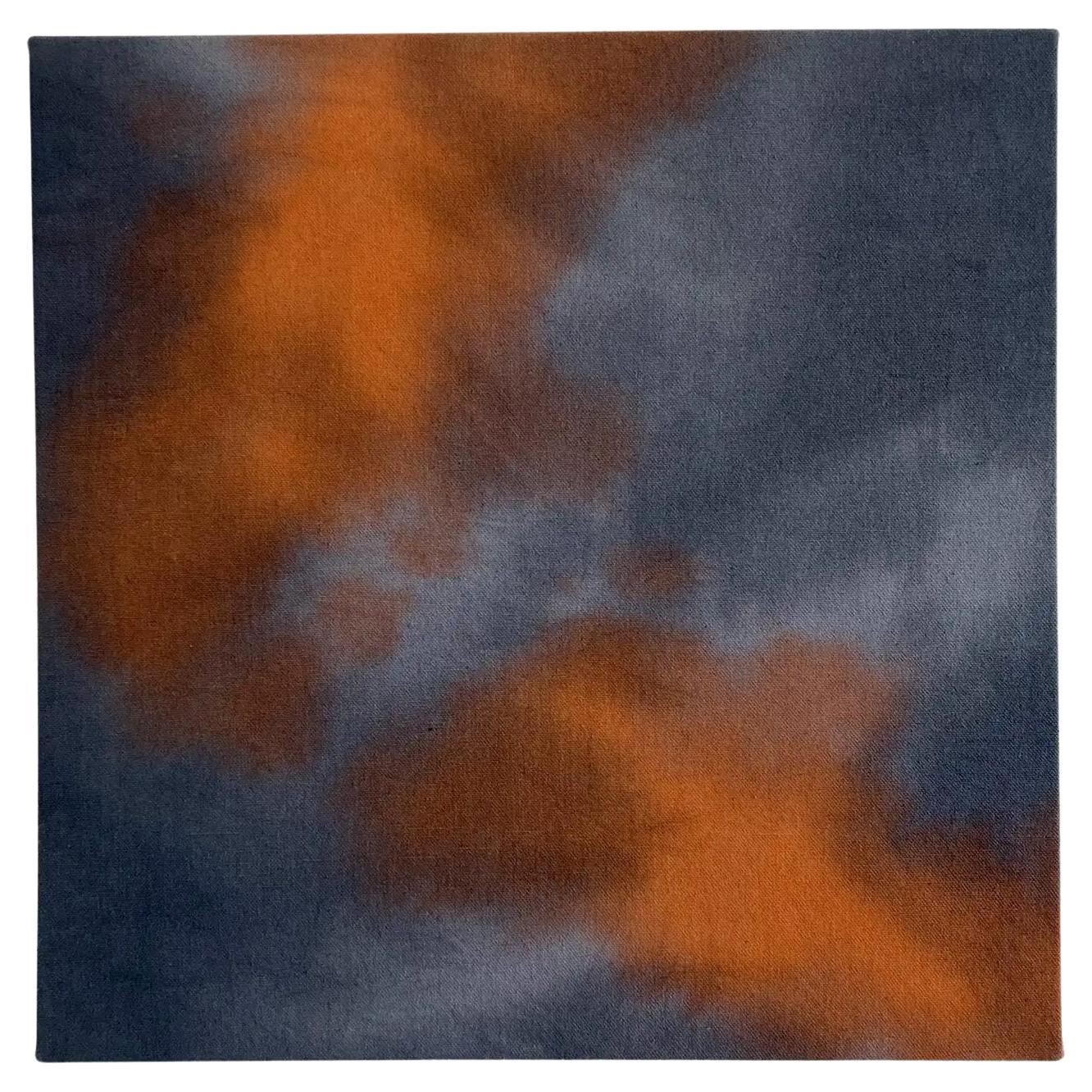 Abstract Painting in Navy, Slate and Persimmon, 16 x 16 inches, Contemporary
