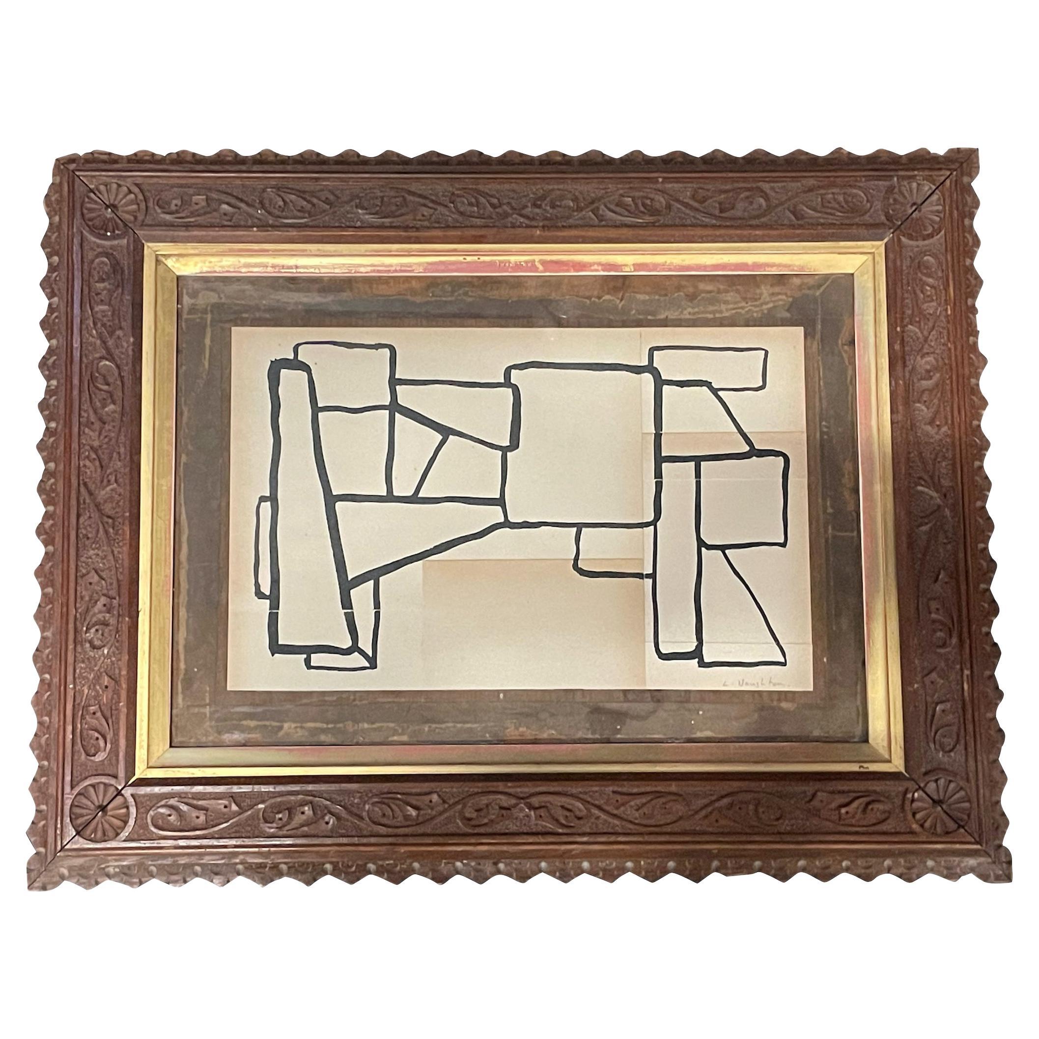 Abstract Painting in Vintage Frame by Lucy Naughton, England