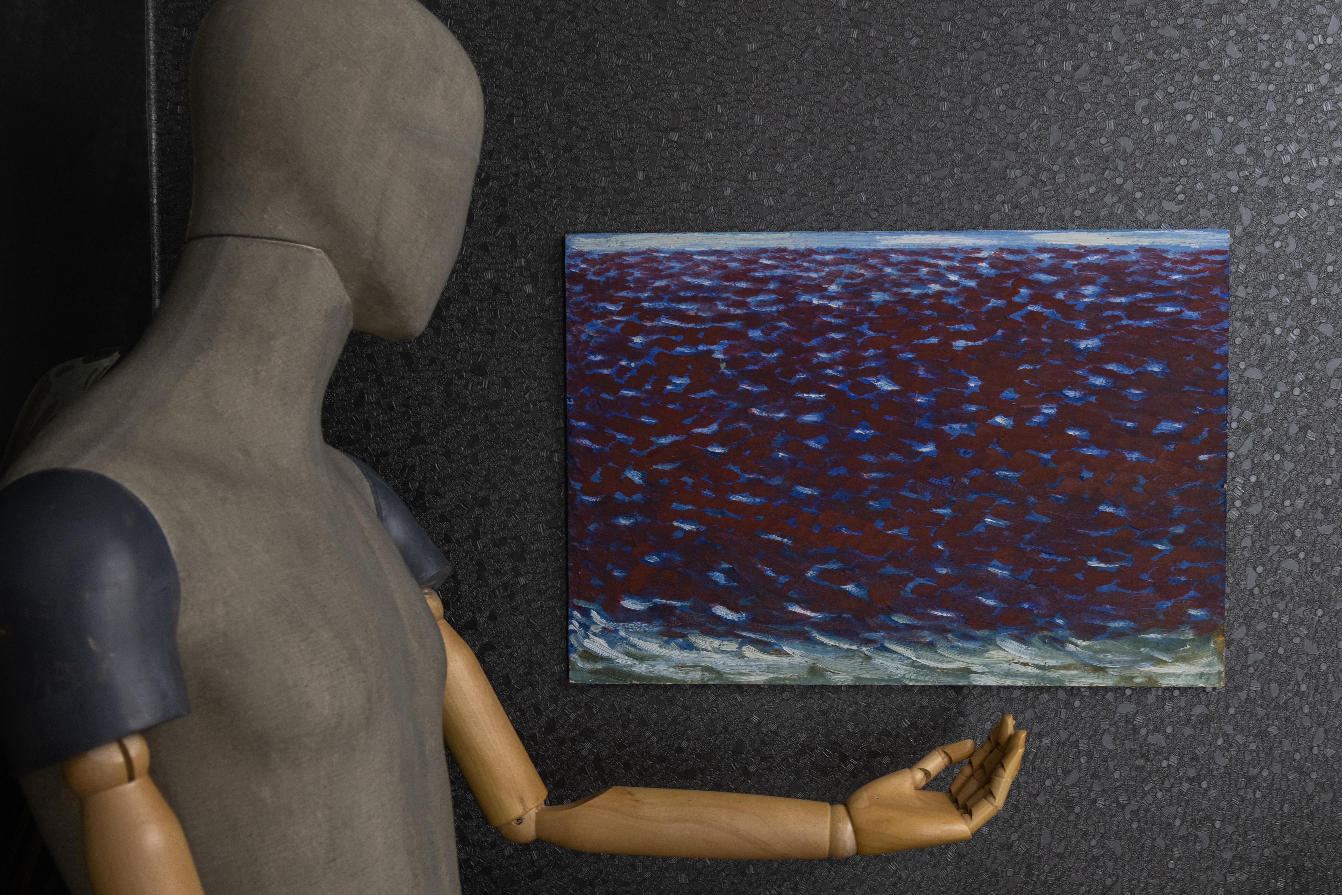 Peinture abstraite en violet, bleu et blanc, fin du XXe siècle Bon état - En vente à Barntrup, DE