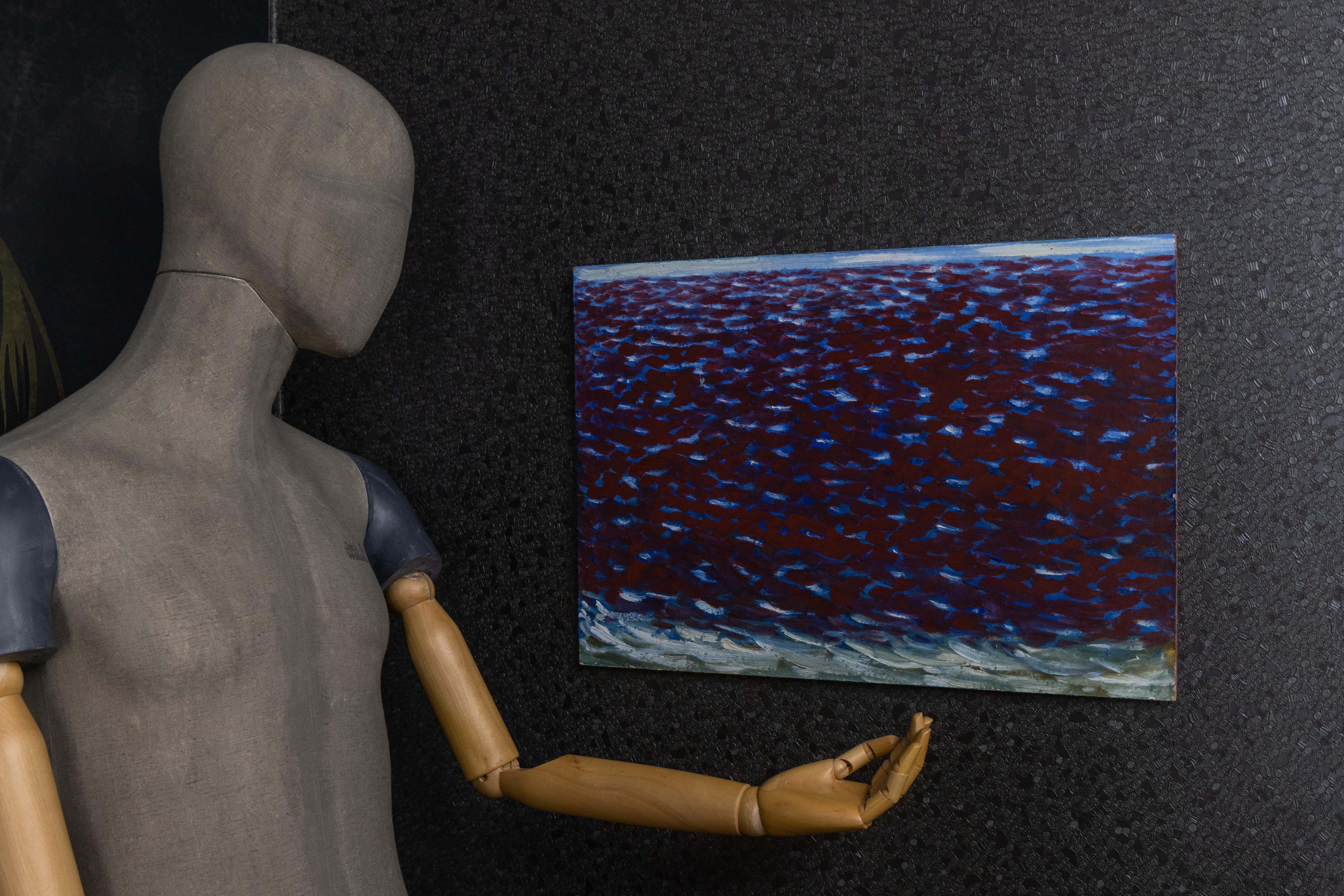 20ième siècle Peinture abstraite en violet, bleu et blanc, fin du XXe siècle en vente