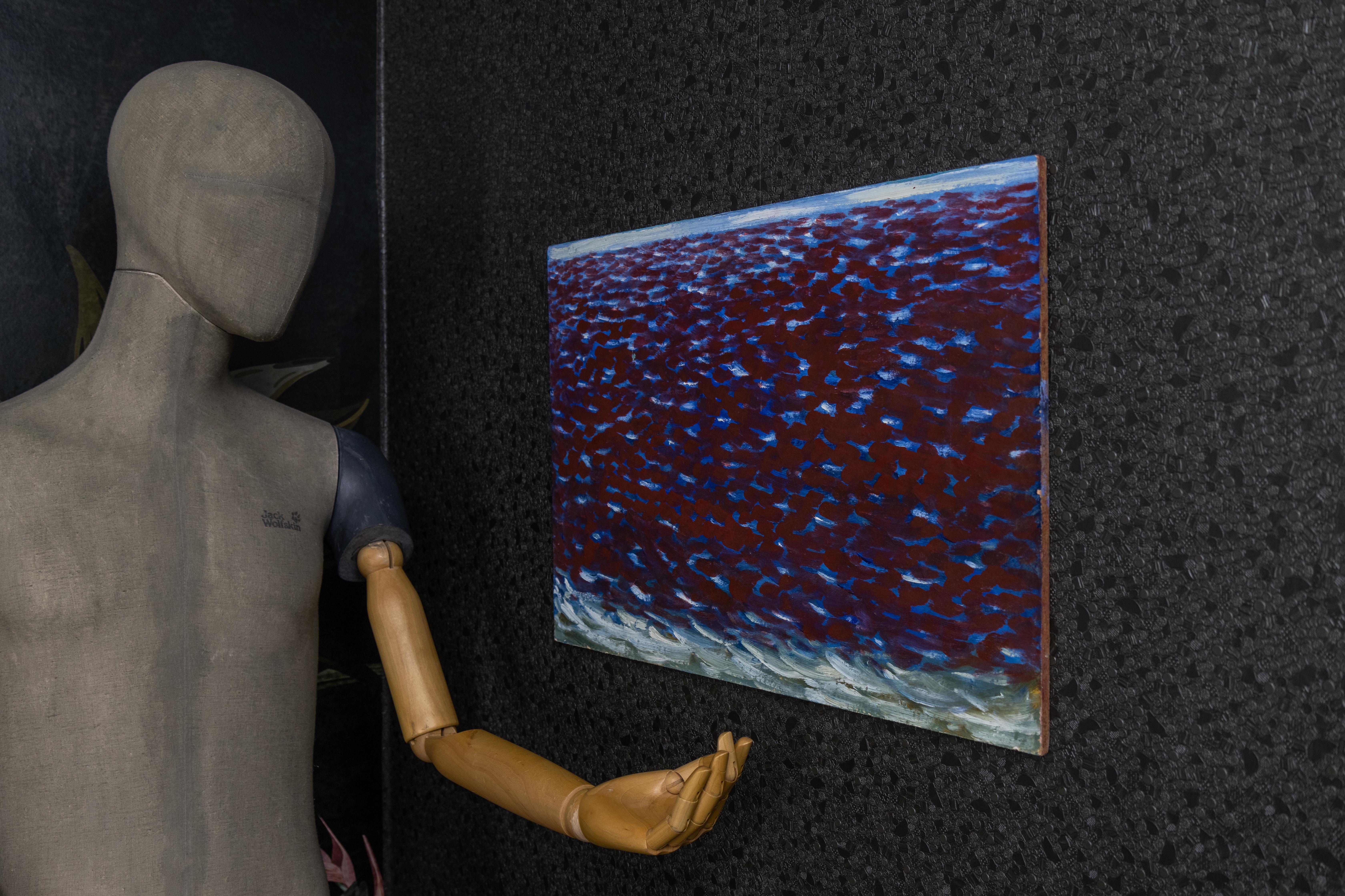 Peinture abstraite en violet, bleu et blanc, fin du XXe siècle en vente 1