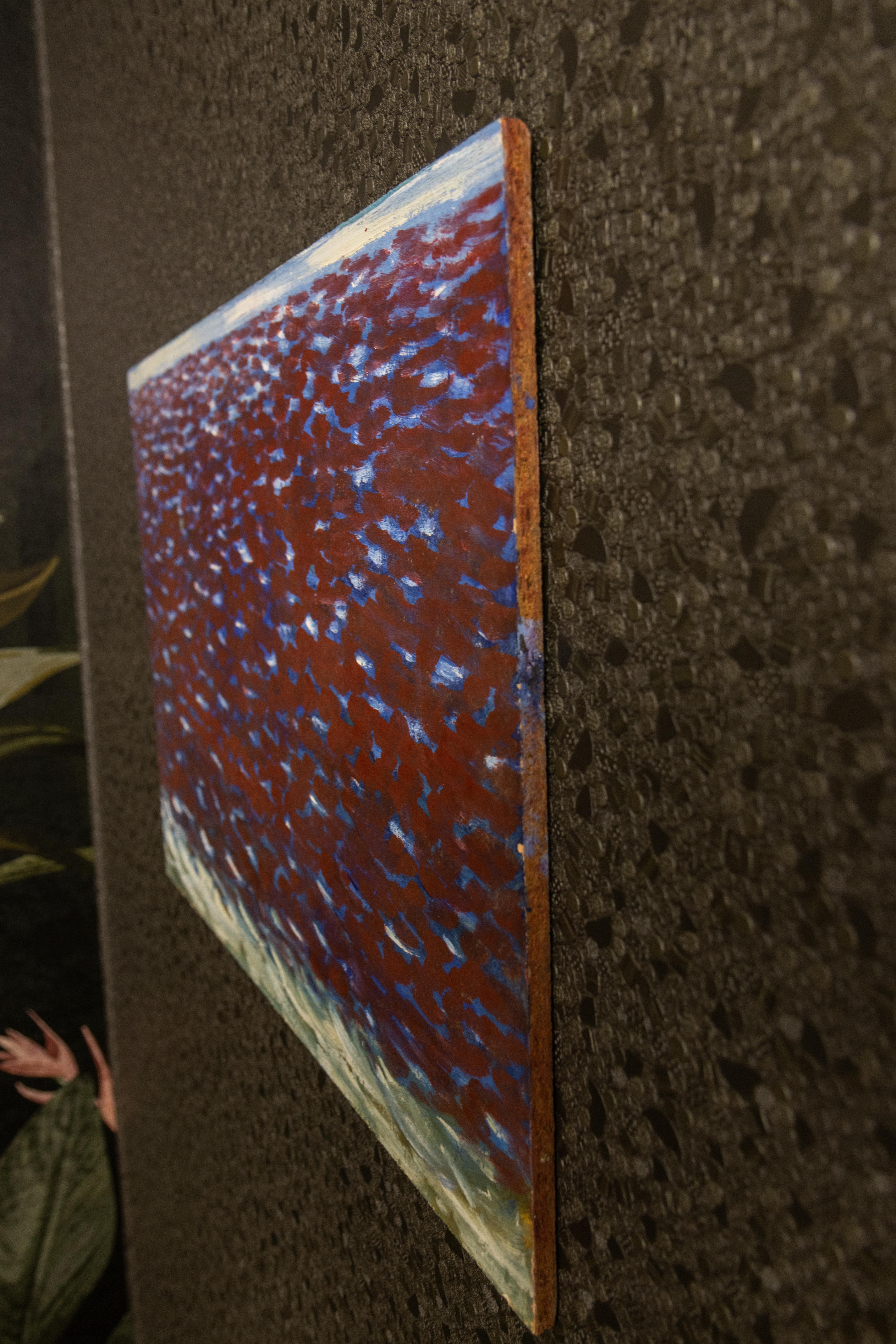 Peinture abstraite en violet, bleu et blanc, fin du XXe siècle en vente 2