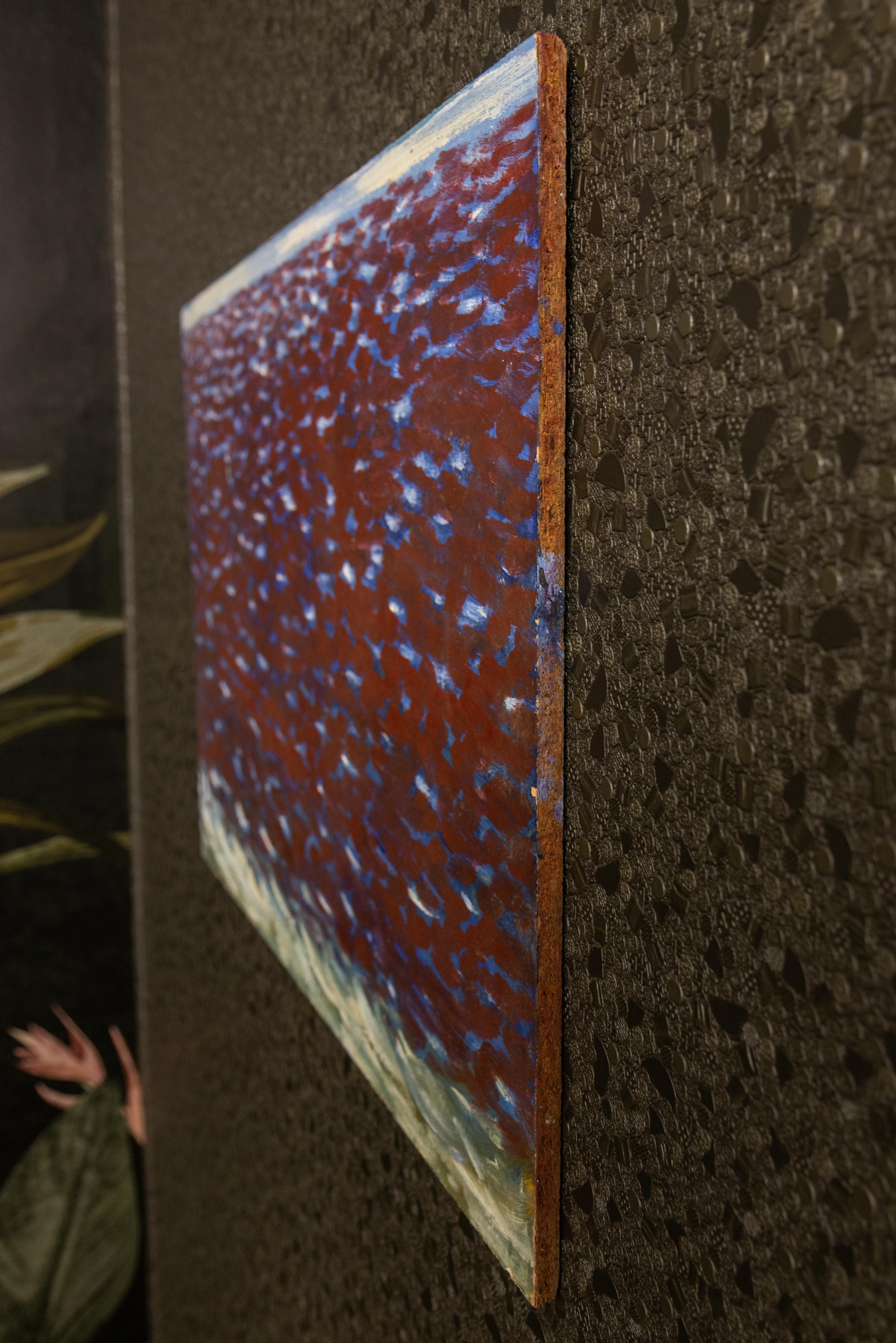 Peinture abstraite en violet, bleu et blanc, fin du XXe siècle en vente 3