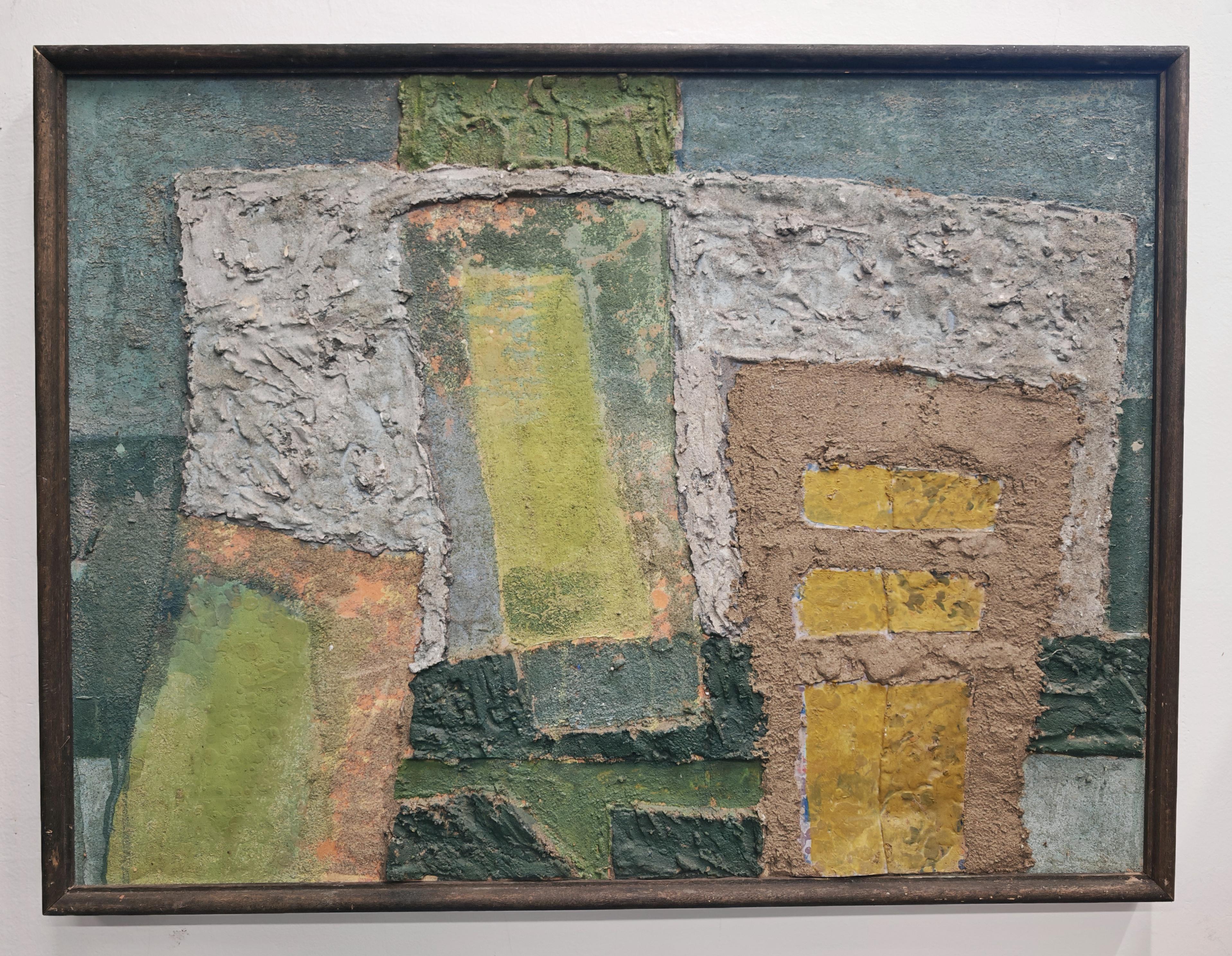 In questa inserzione troverai un magnifico quadro astratto con bellissime tonalità di verde, marrone, grigio... Il dipinto è realizzato in stile informale su una superficie di cartone rigido, con malta e pittura a olio. L'artista è sconosciuto. La