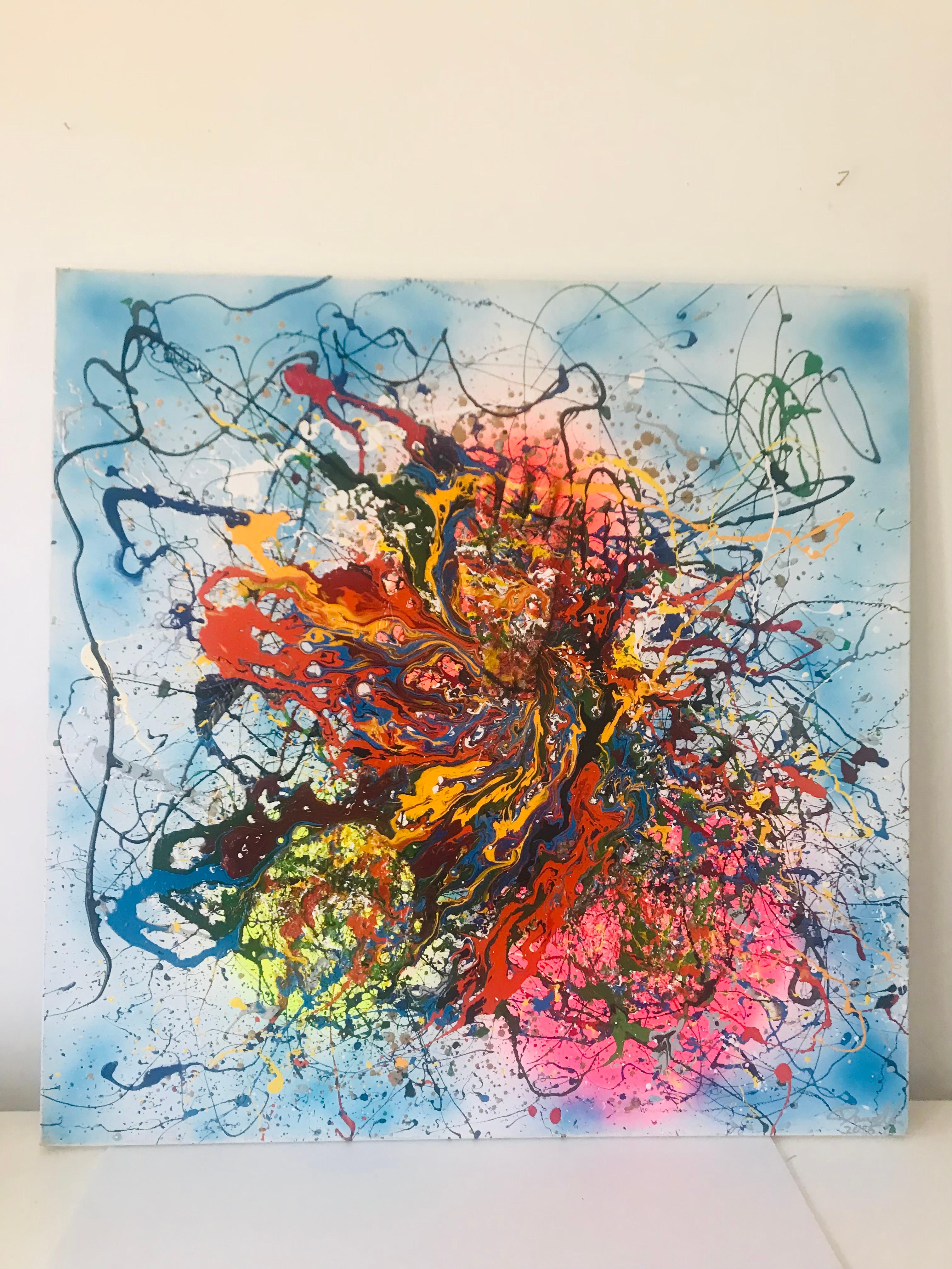 Großes abstraktes Gemälde Mischtechnik Acryl auf Leinwand mit Handschuh. Von dem spanischen Künstler Daniel Marin. , 2015. Gallery Label mit Preis $7000. 