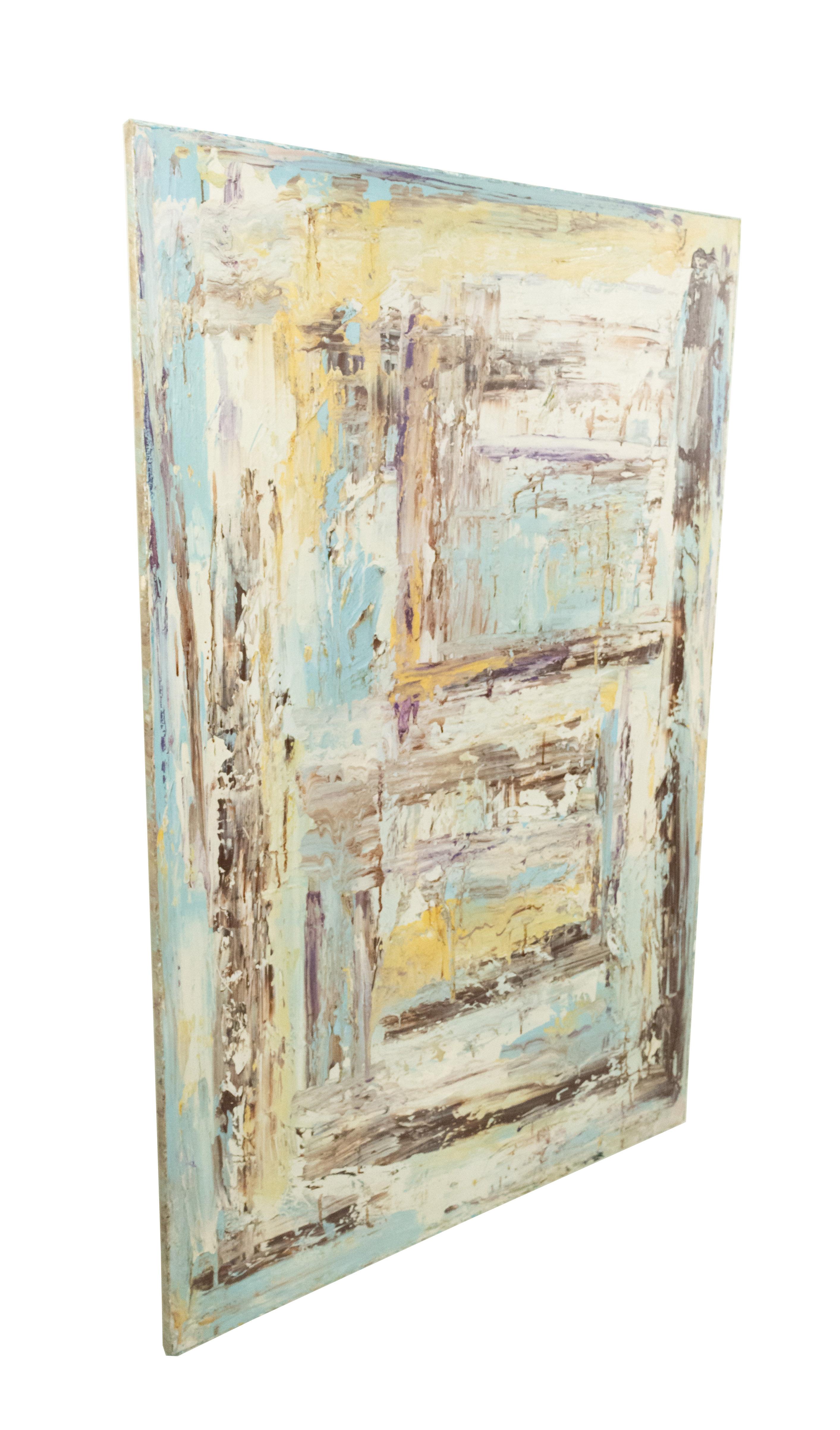 Abstract Painting of Black Squares with Blue and Yellow Strokes In Good Condition For Sale In Queens, NY
