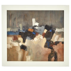 Abstract Painting of Browns and Blues in White Frame by Artist Malcolm Chandler