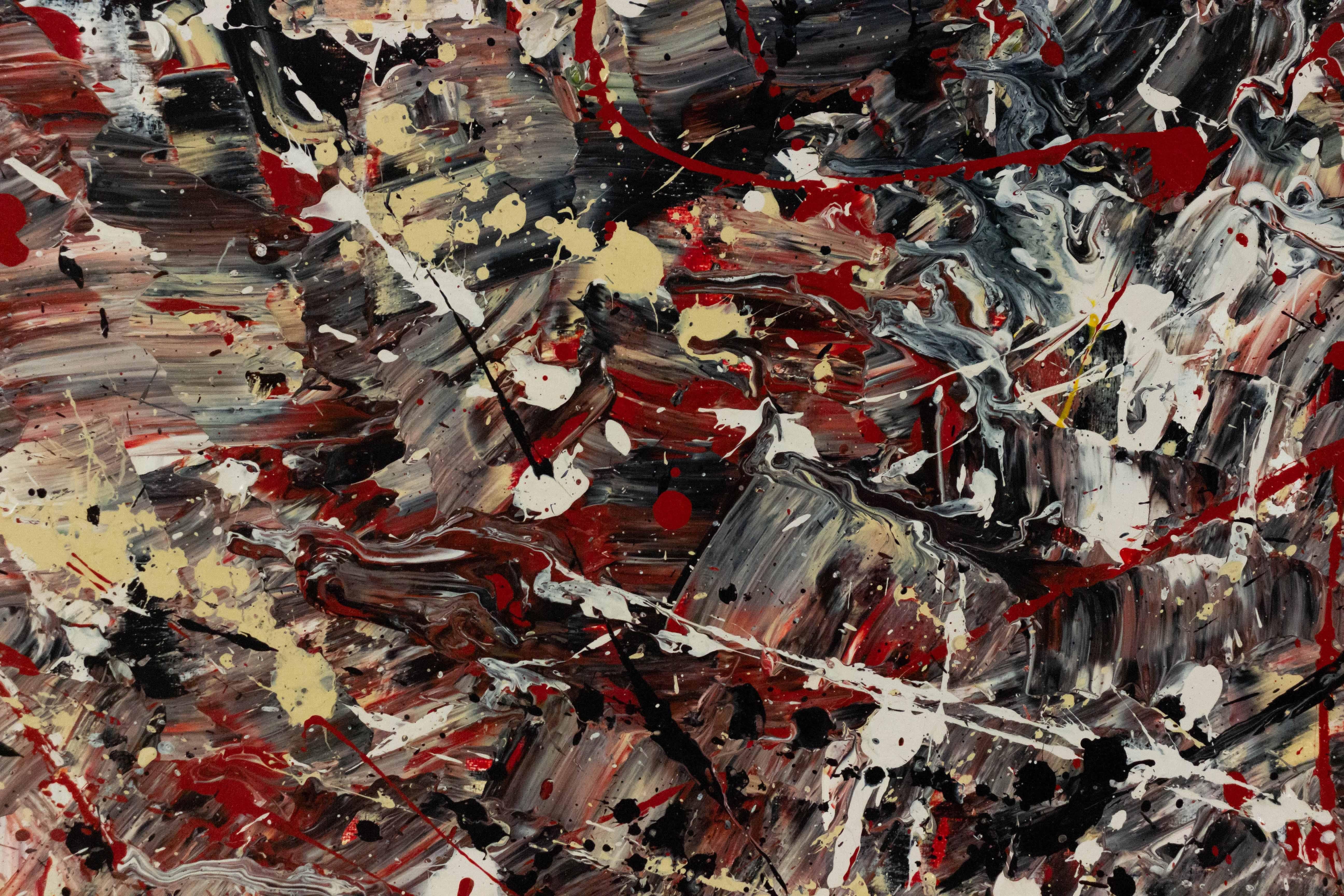 Moderne Peinture abstraite d'une peinture ondulée dans un cadre noir en vente