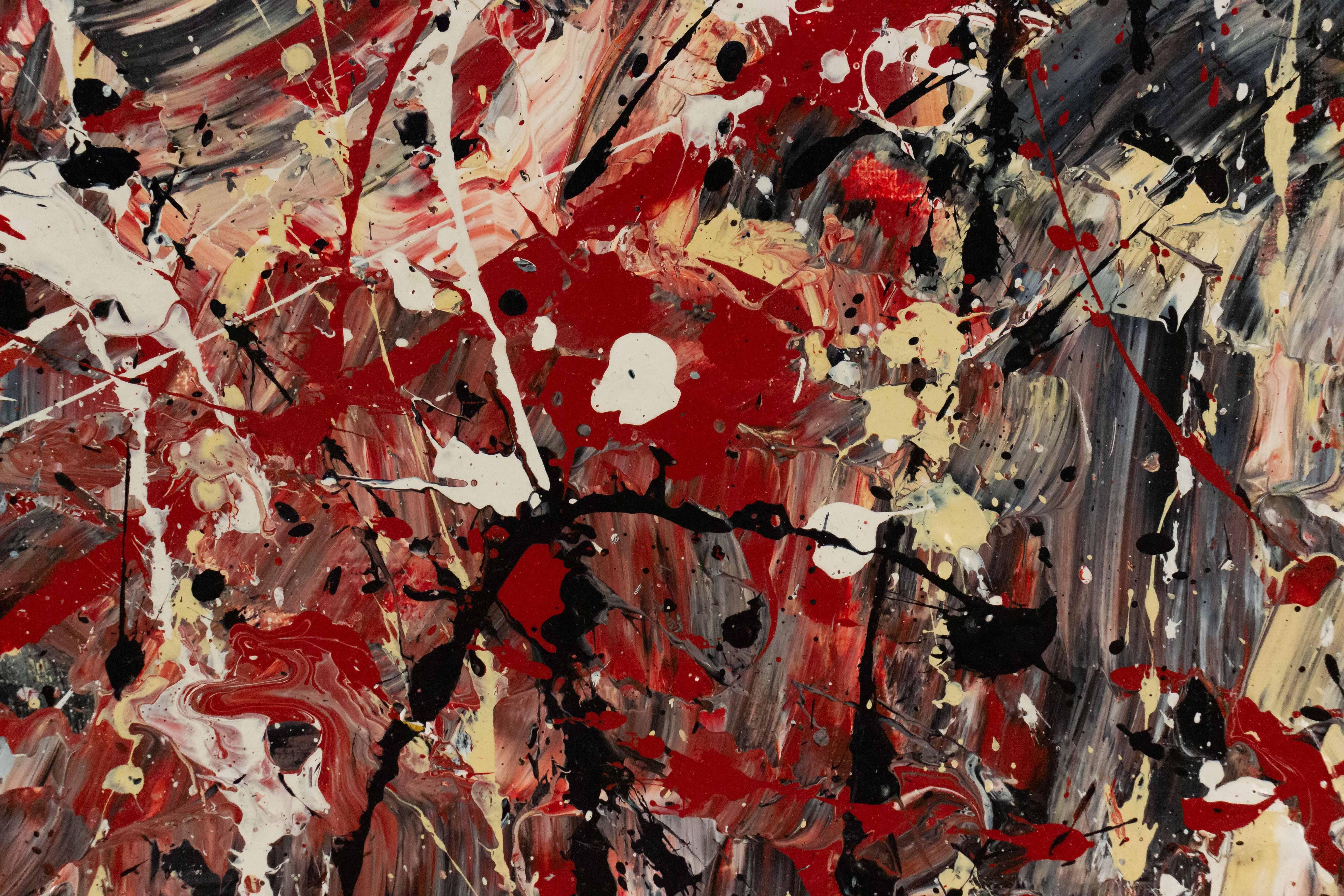 Abstraktes abstraktes Gemälde aus tropfender Farbe in einem schwarzen Rahmen (Moderne) im Angebot