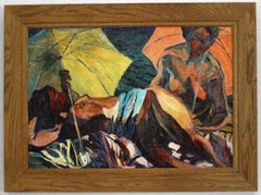 Pintura abstracta de bañistas desnudos, pintada a mano, siglo XX