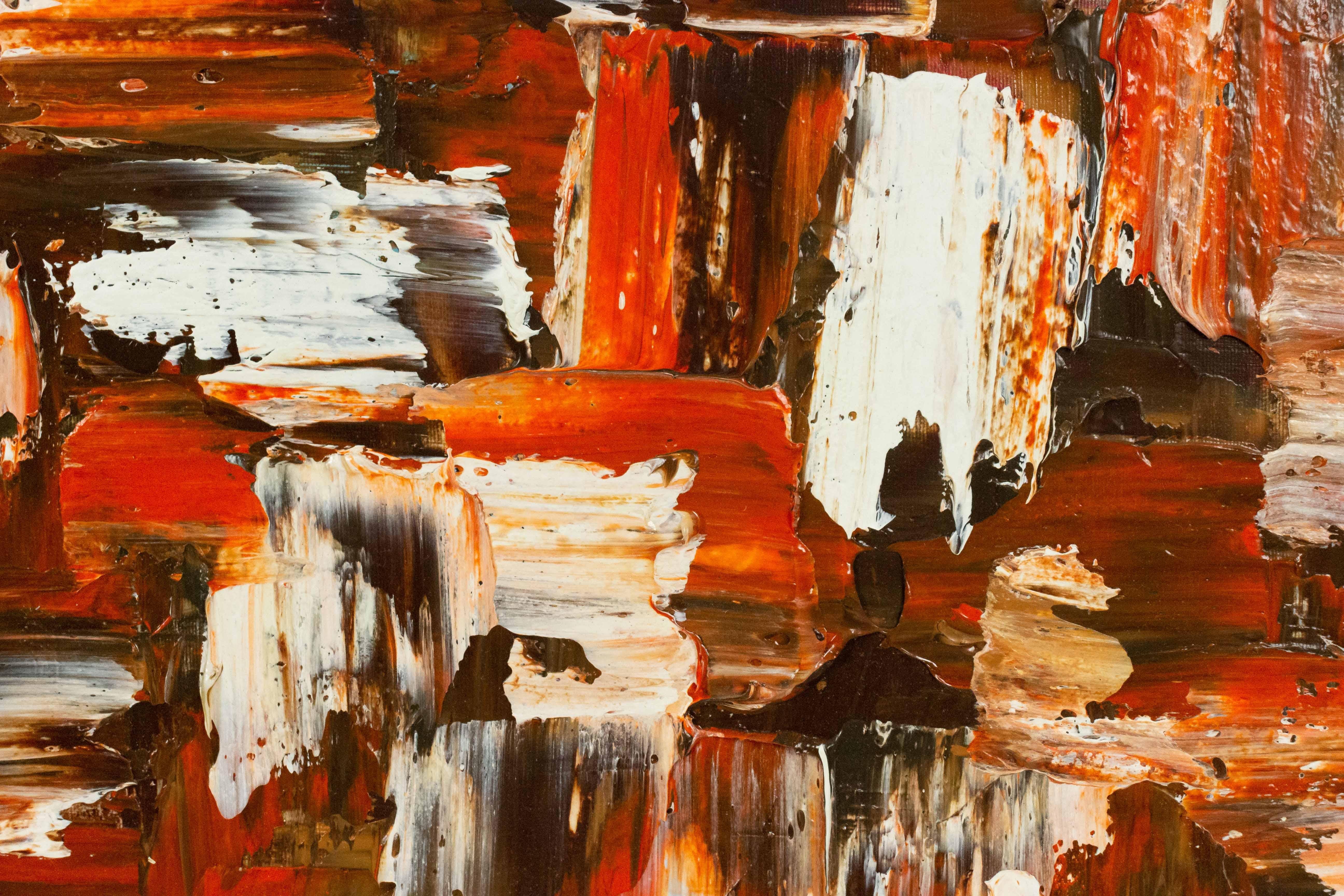 Sconosciuto Pittura astratta di quadrati rossi, marroni e bianchi in vendita