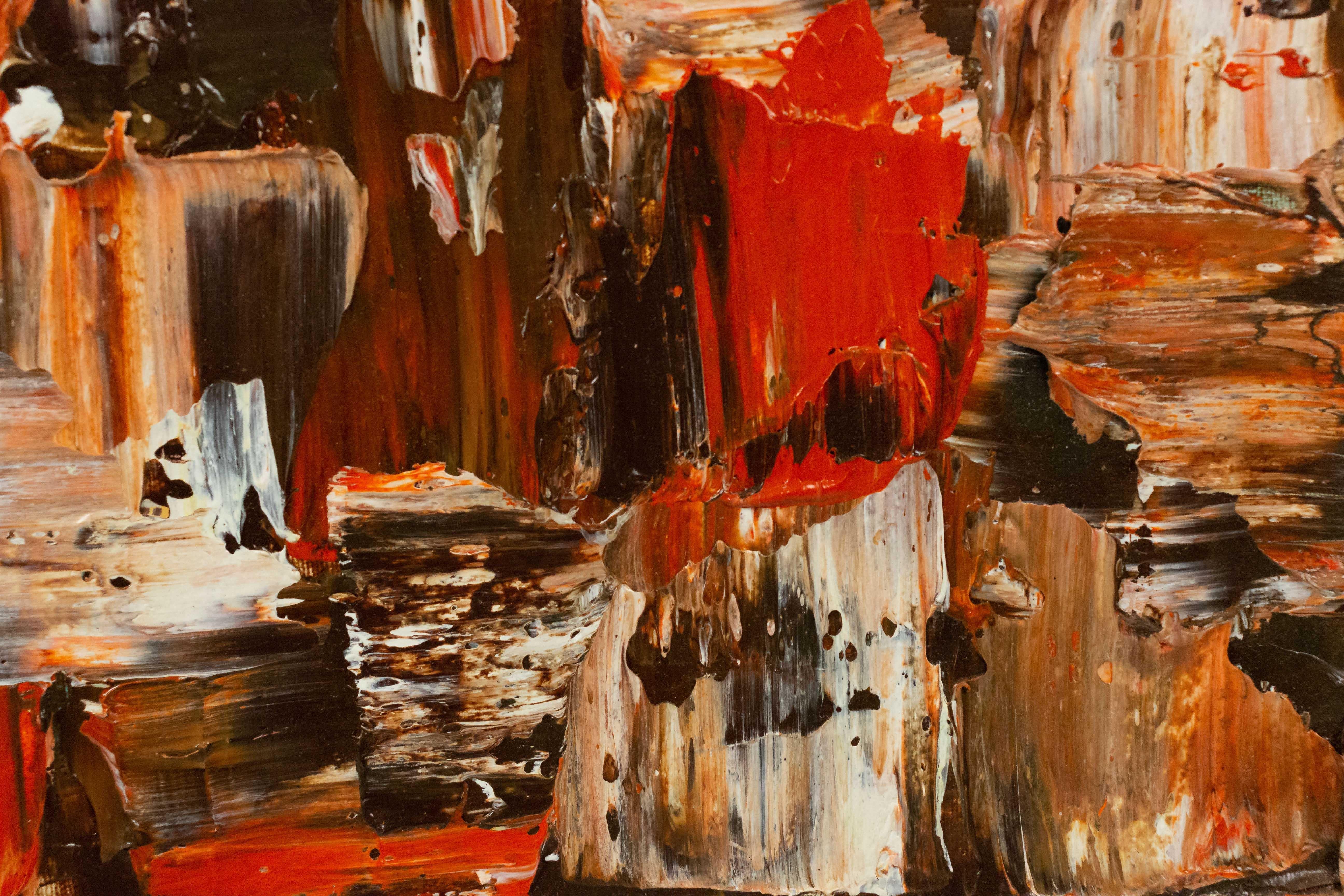 Dipinto a mano Pittura astratta di quadrati rossi, marroni e bianchi in vendita