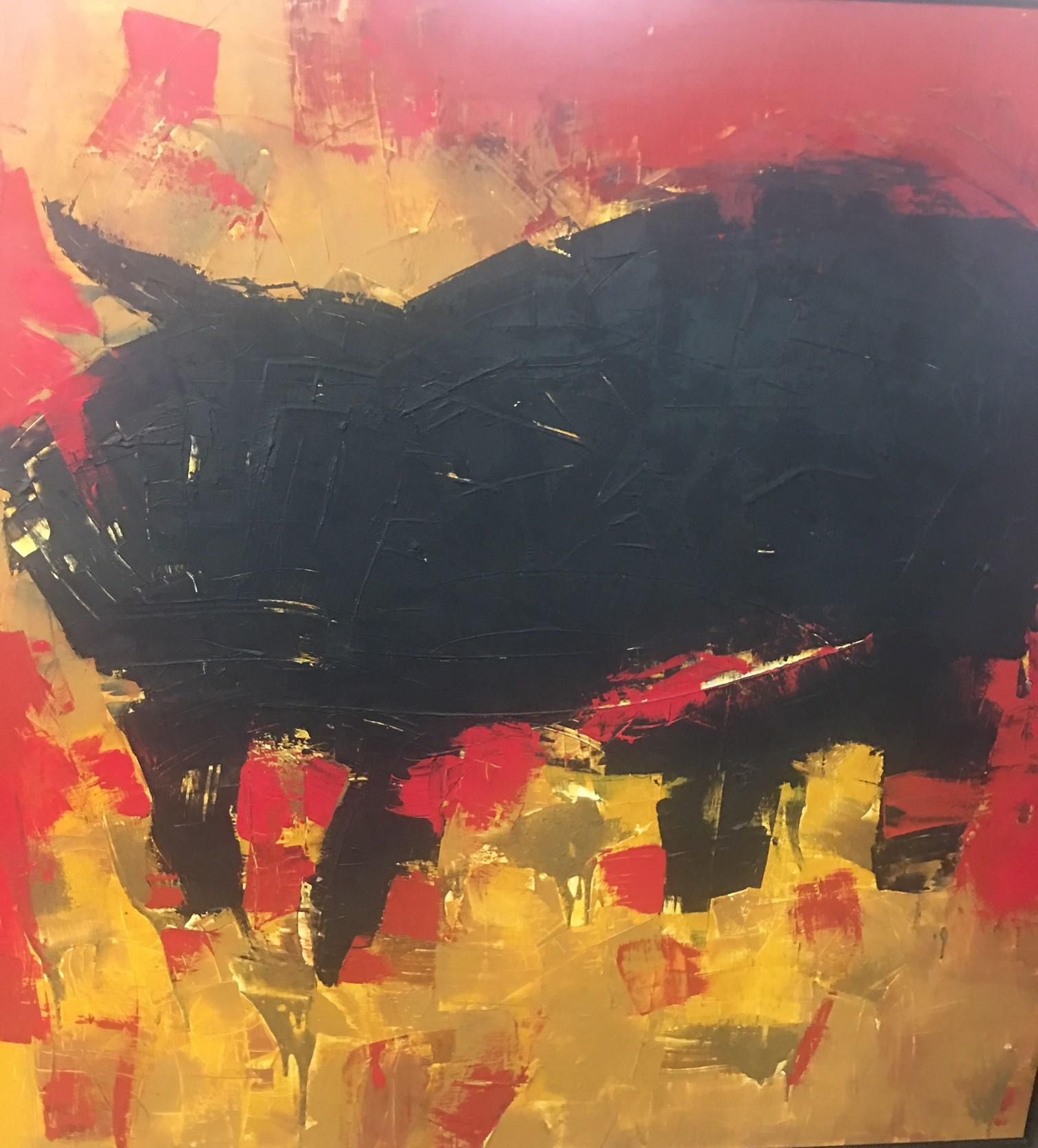 Moderno Quadro astratto olio su tela intitolato 'Taureau' di Louise Clara in vendita