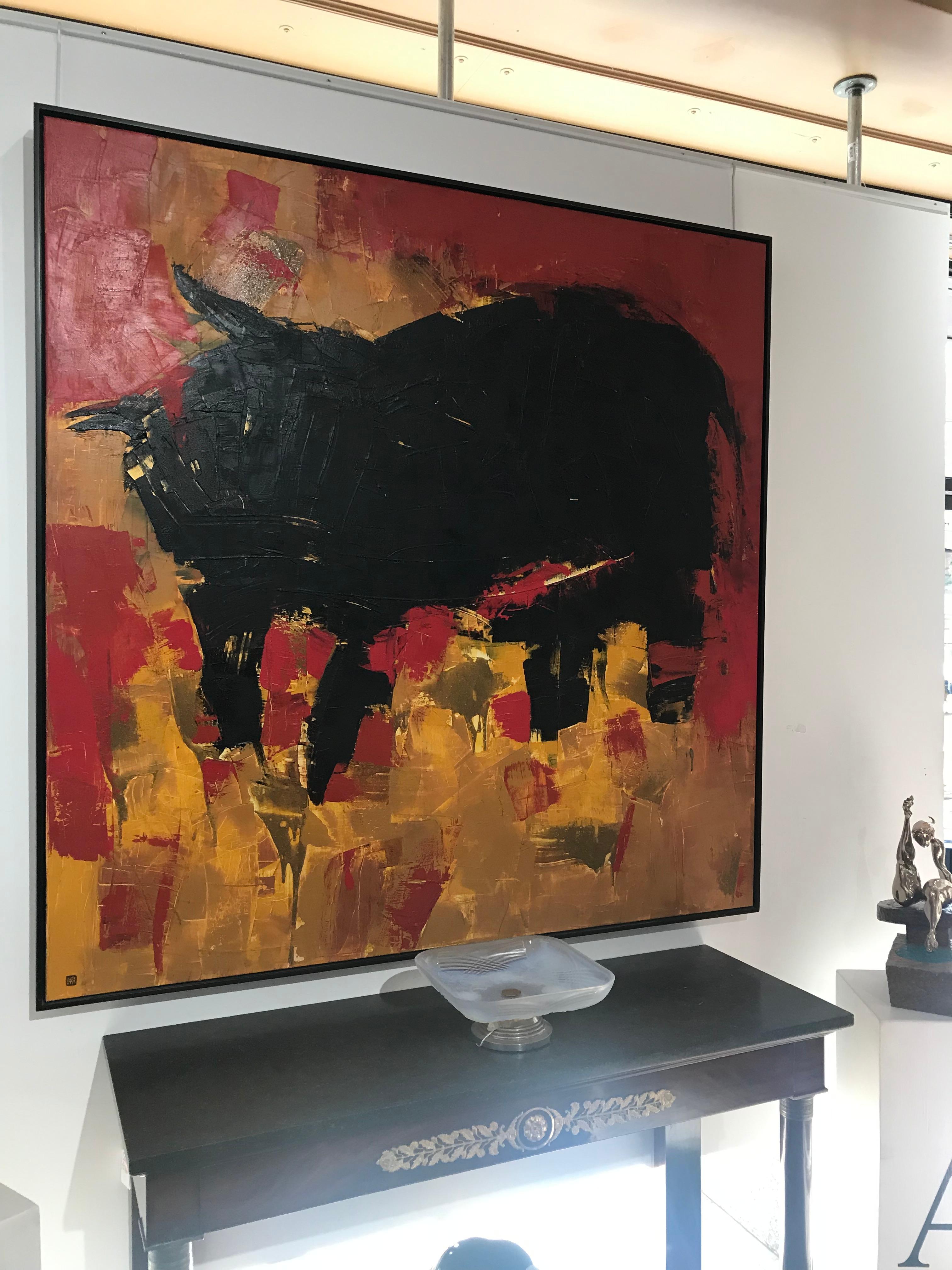 Quadro astratto olio su tela intitolato 'Taureau' di Louise Clara In condizioni ottime in vendita a Montreal, QC