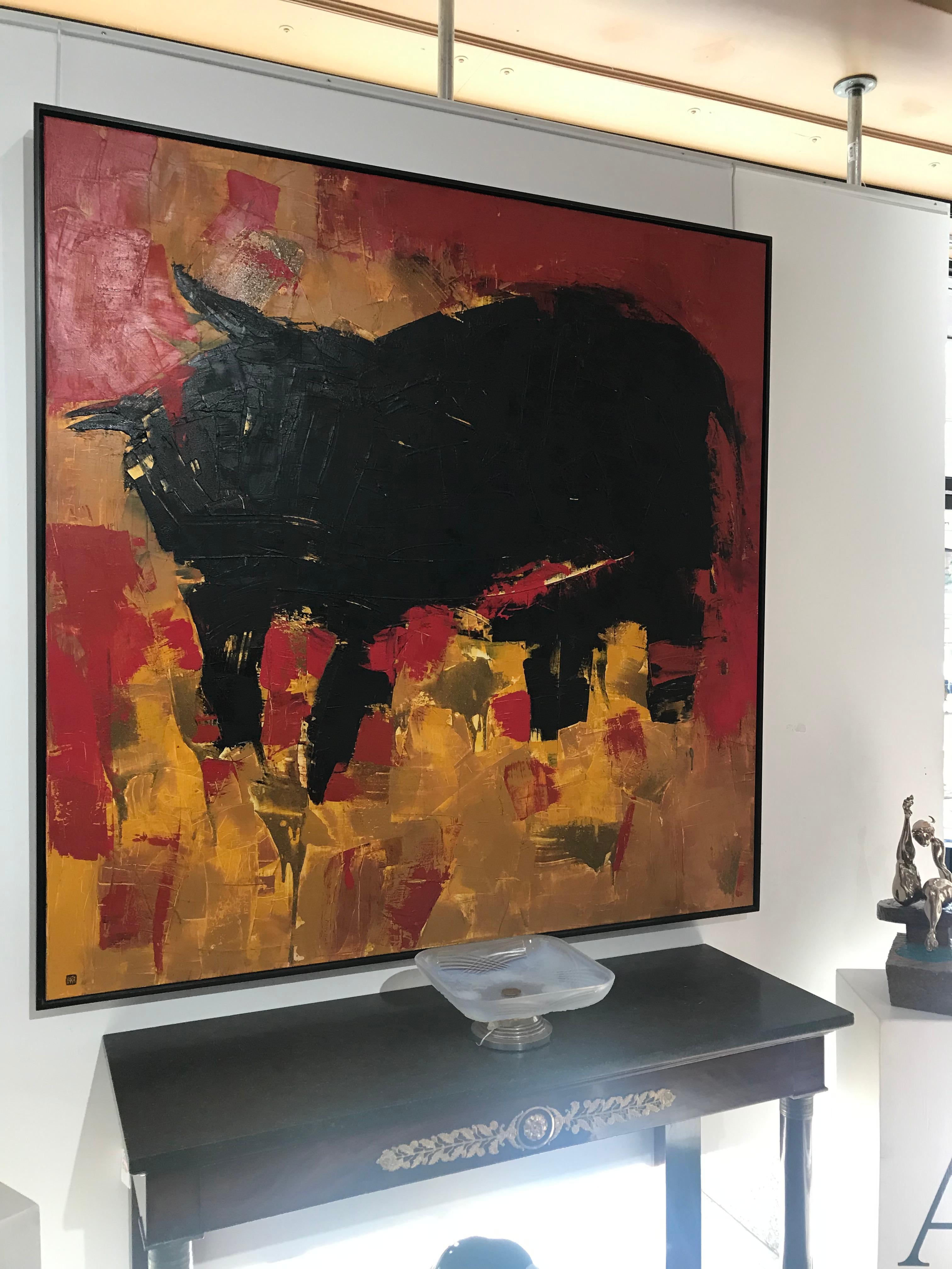 Abstract Painting Oil on Canvas Titled ‘Taureau’ by Louise Clara In Excellent Condition For Sale In Montreal, QC