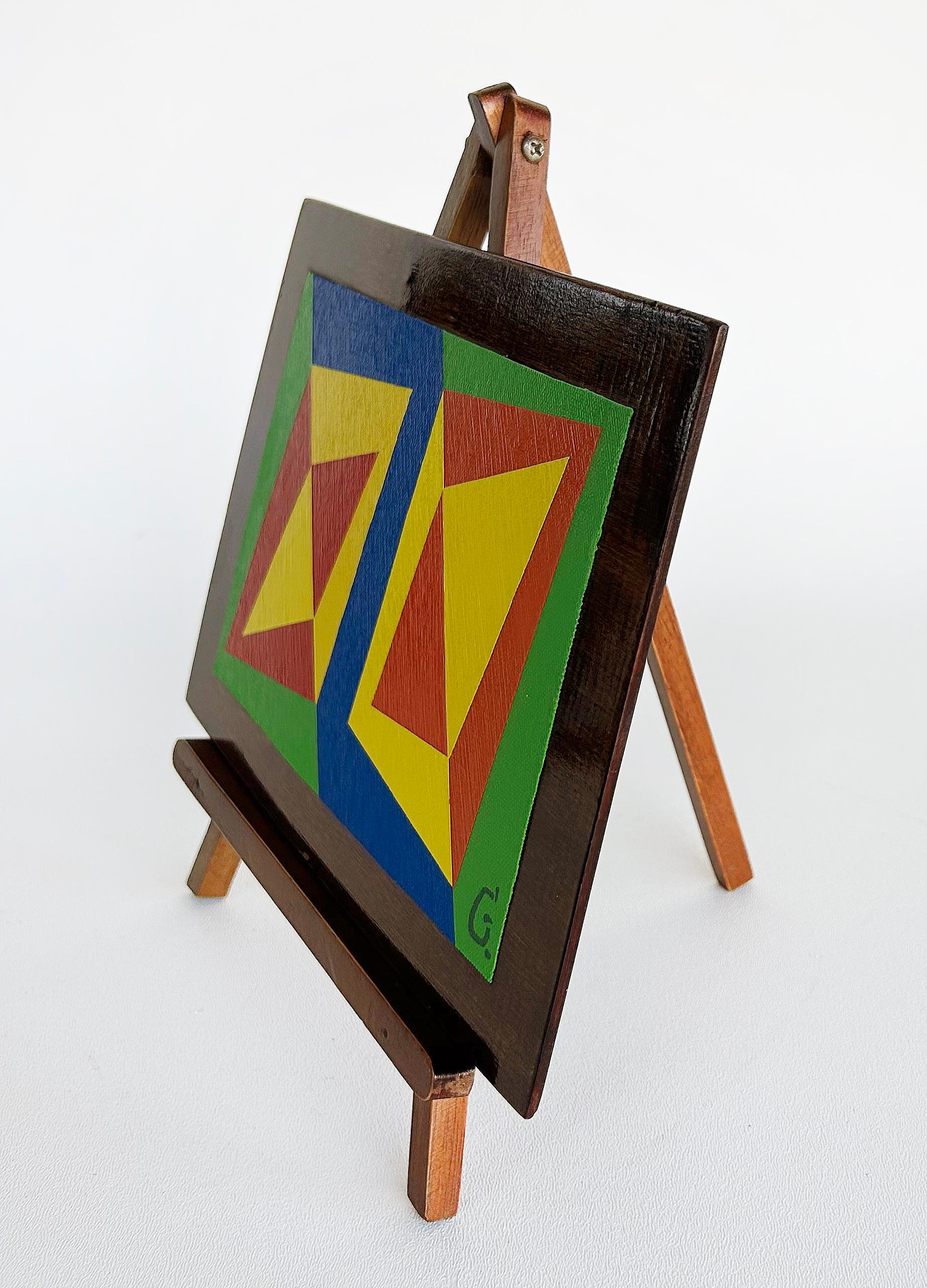 Pintura Abstracta sobre Lienzo Montada en Madera, Caballete, 