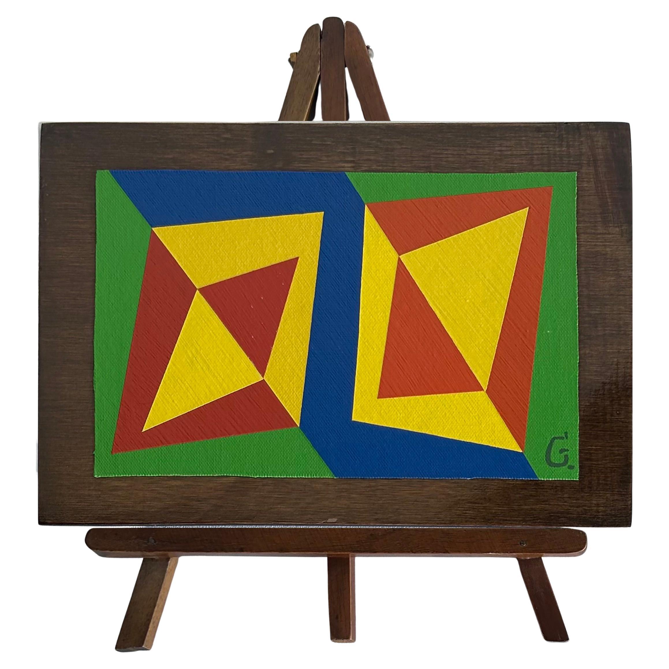 Pintura Abstracta sobre Lienzo Montada en Madera, Caballete, "Simbologia Piramidal"