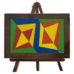 Abstract Painting on Canvas Mounted on Wood, Easel, "Piramidal Simbologia"