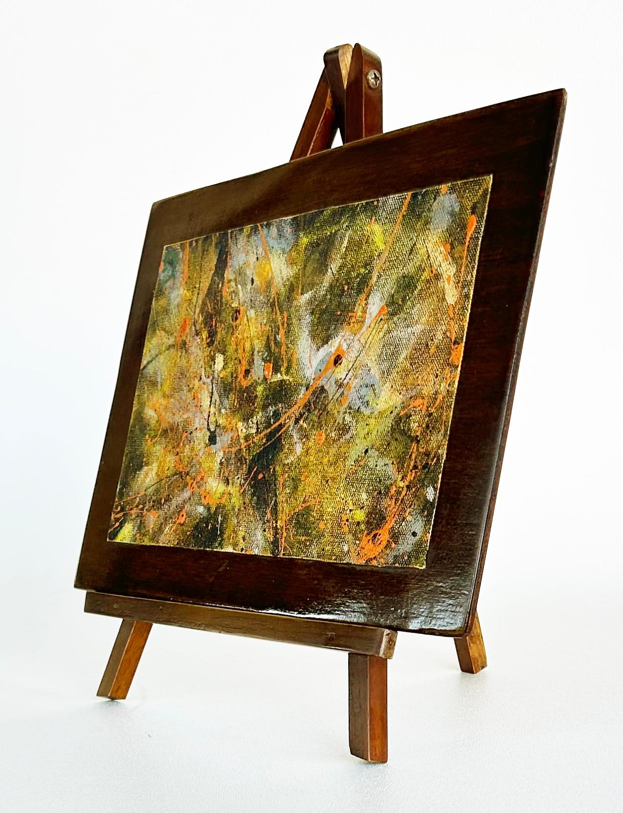 Abstract Painting on Canvas Mounted on Wood, Easel Titled 