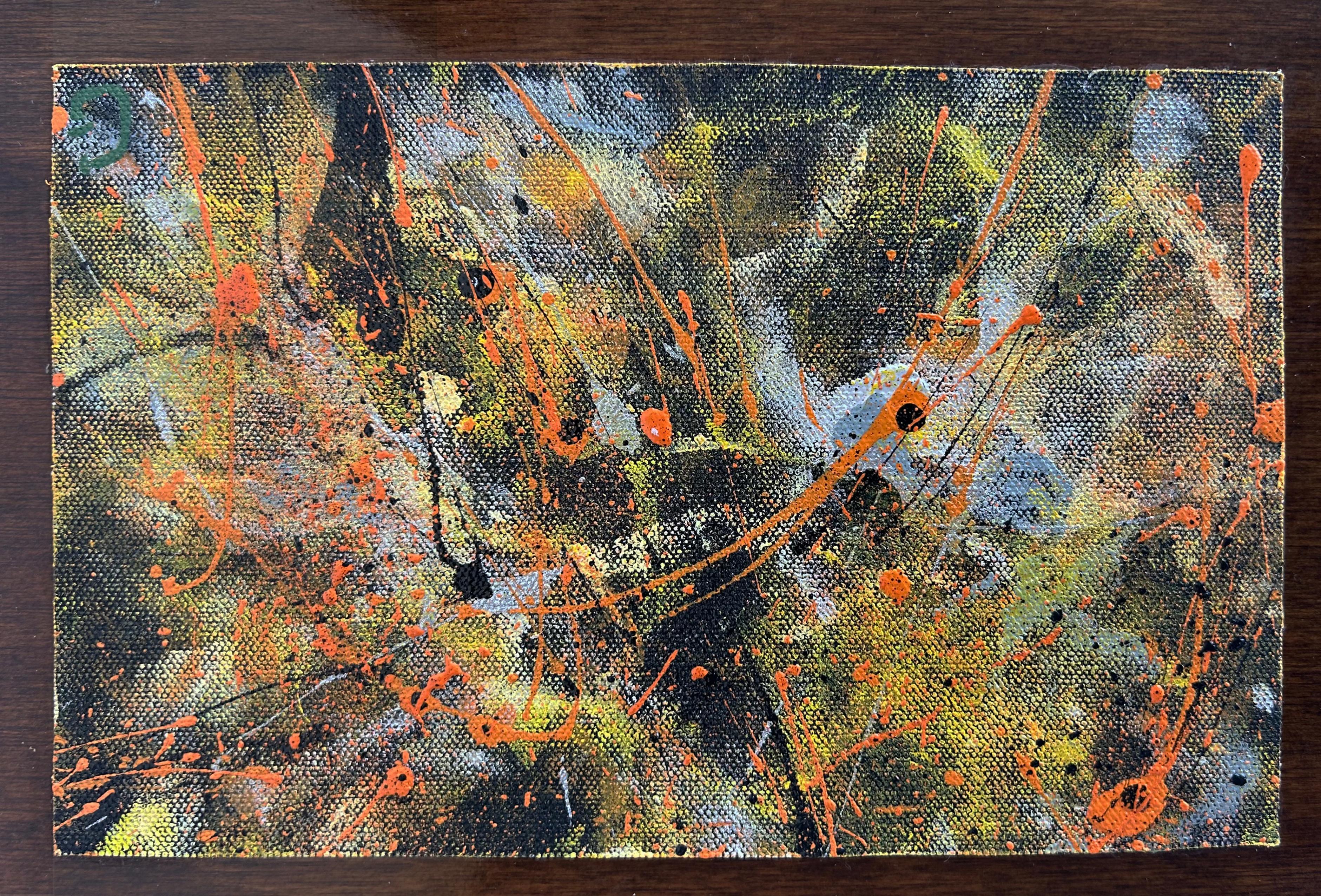 Hand-Painted Abstract Painting on Canvas Mounted on Wood, Easel Titled 