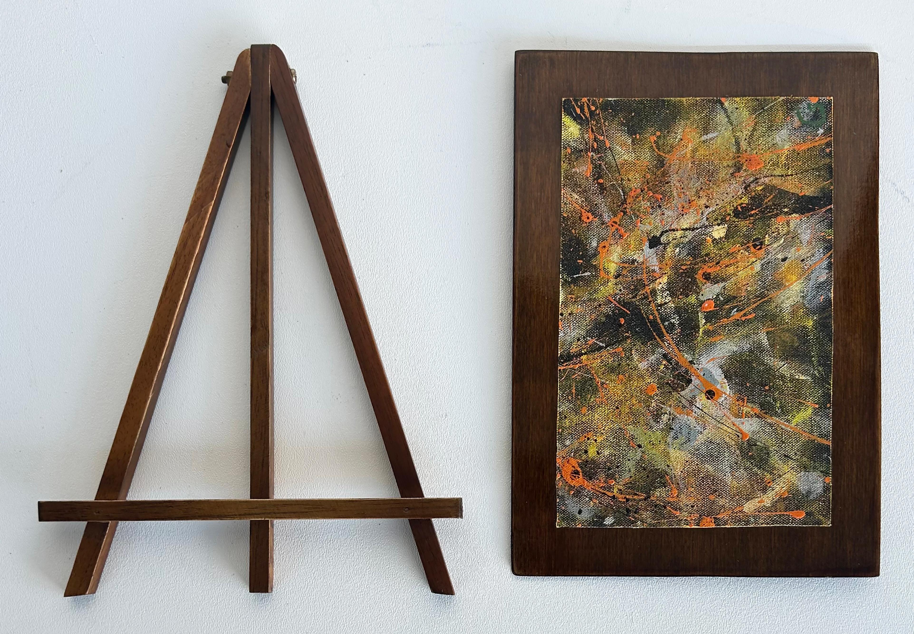 Contemporary Abstract Painting on Canvas Mounted on Wood, Easel Titled 